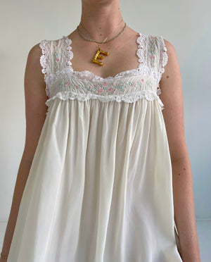 1930's Off White Silk Slip Dress with Floral Embroidery
