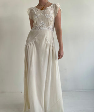 1930's White Silk Slip with White Lace and Butterfly Sleeve