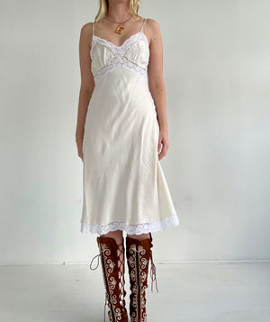 1950's Off White Silk Slip with White Lace