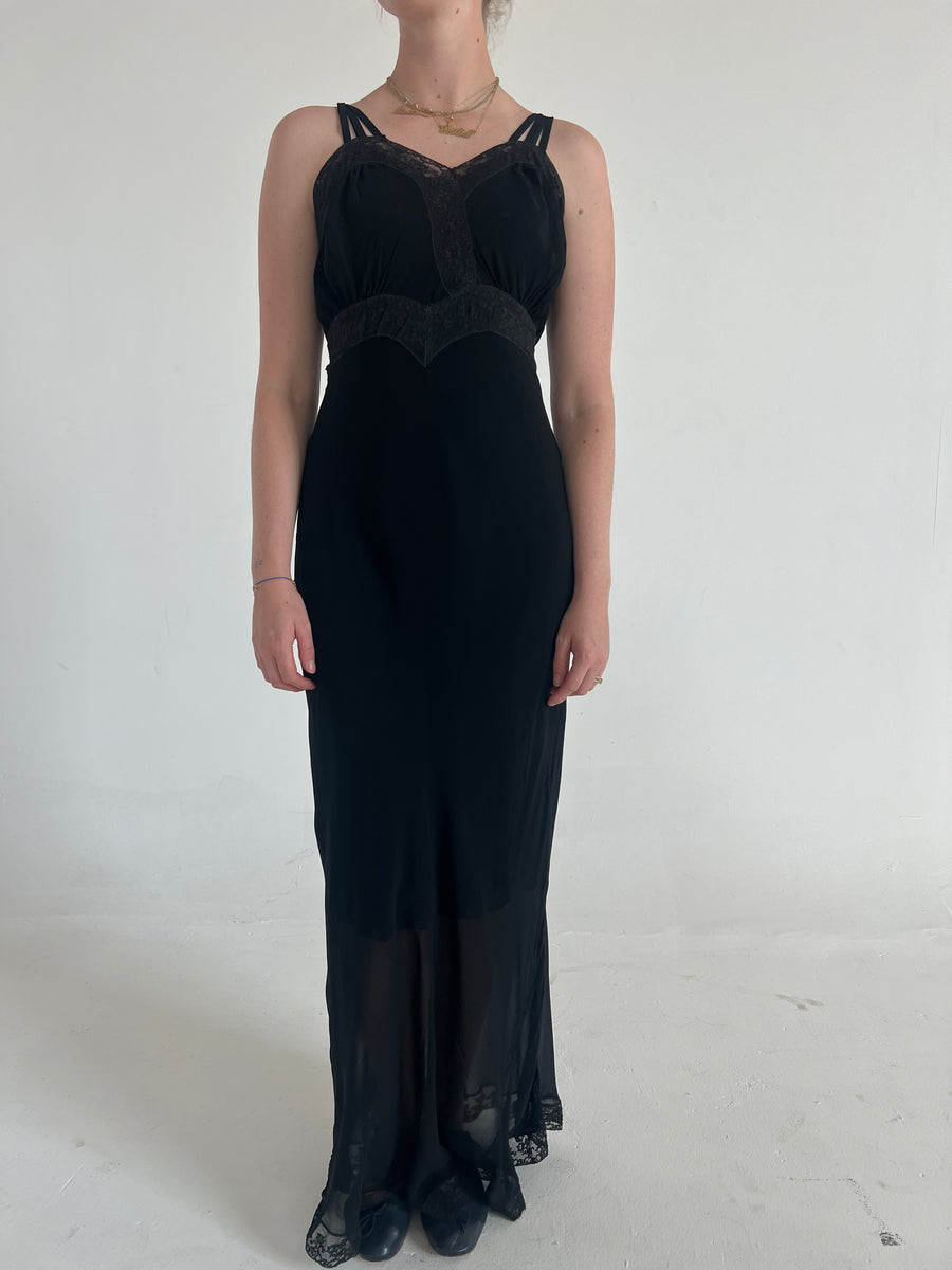 1930s black dress 1930's Chiffon Slip – Eveliina Vintage style_dress with sleeves Wash light colors separately Shirley MacLaine's Iconic Outfits Size:5XLarge