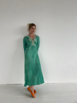 Hand Dyed Forest Green Silk Long Sleeve Dress