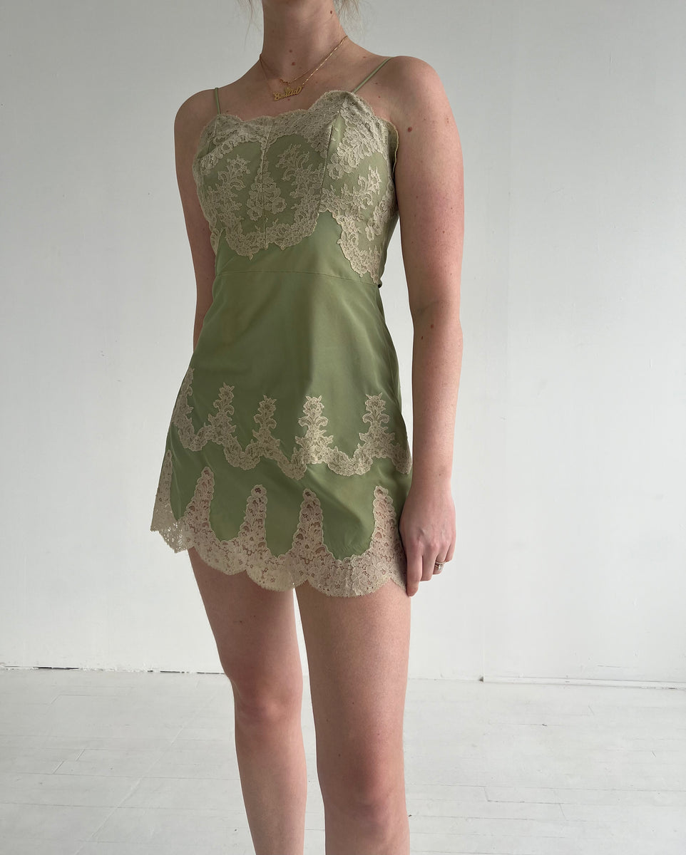1950's Green Slip Dress with Cream Lace – Eveliina Vintage