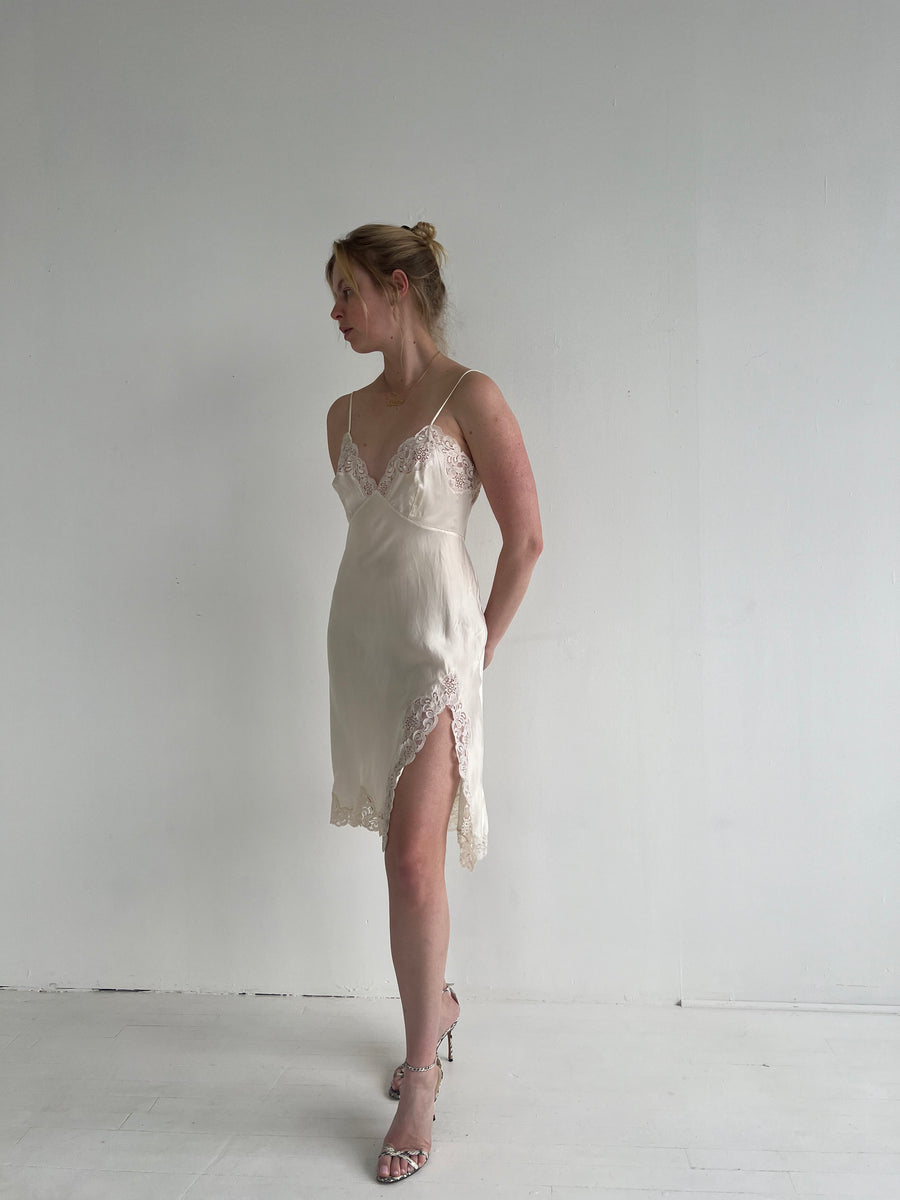 1940's White Silk Slip Dress with Lace – Eveliina Vintage