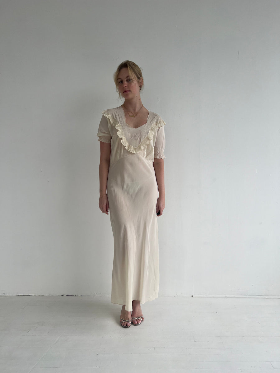 1930's Cream Silk Dress with Short Sleeve – Eveliina Vintage
