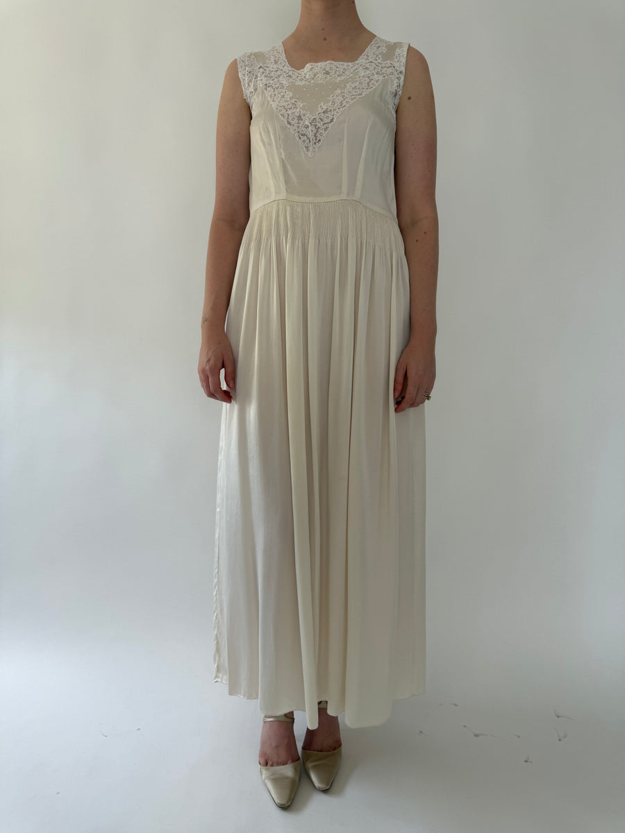 white lace slip dress 1930's Off Silk with White – Eveliina Vintage YGroup_pixieminidress Do Not Bleach Special Occasion Dresses for AU | UK Size:34/36
