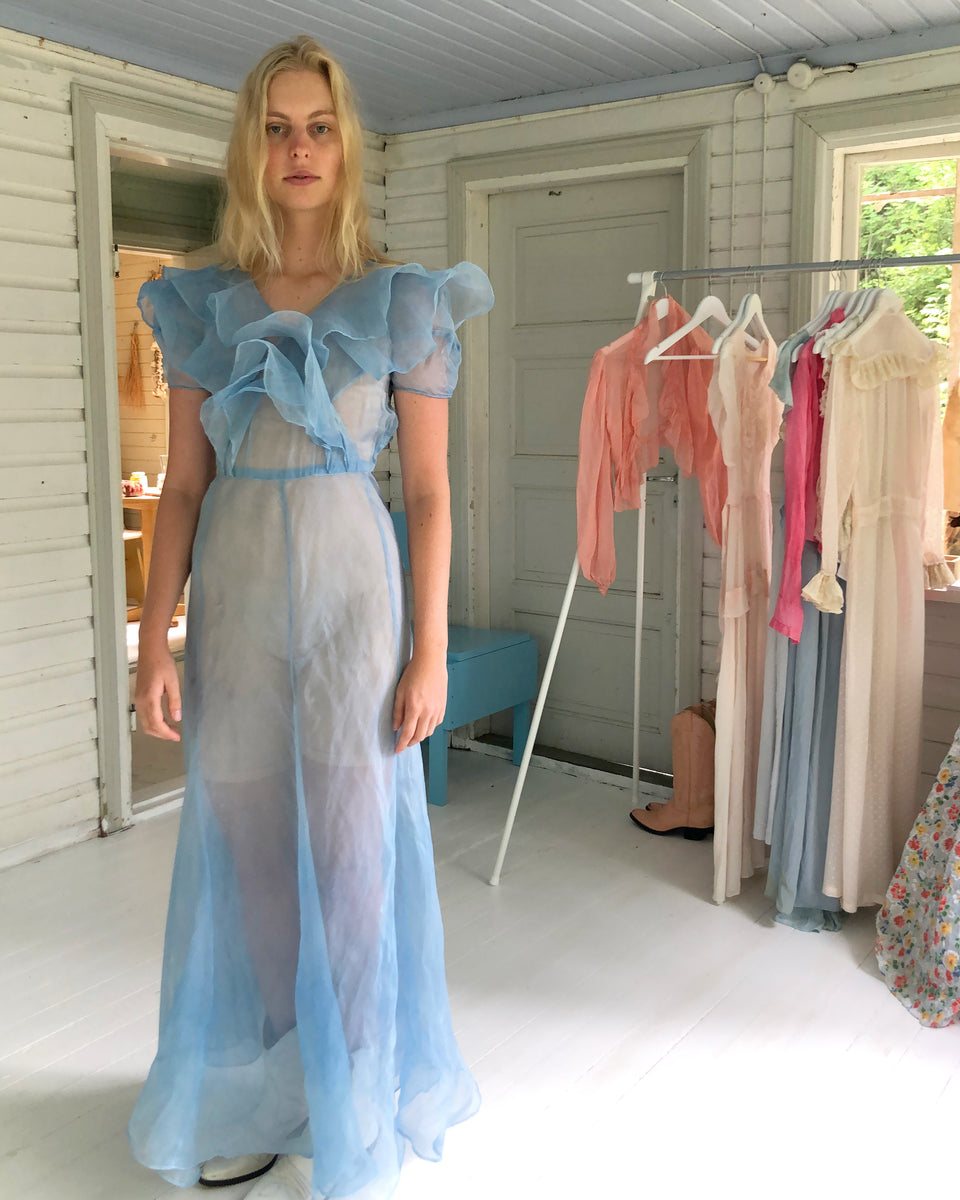 blue organza dress Hand Dyed Sky – Eveliina Vintage Bra Cup Size:4 - FINAL SALE Yellow Floral Tube Bodycon chiffon formal dresses