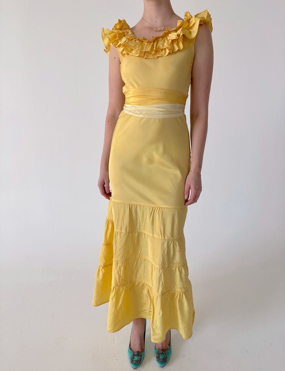 JANYAS CLOSET Yellow Tafetta Ruffle Dress