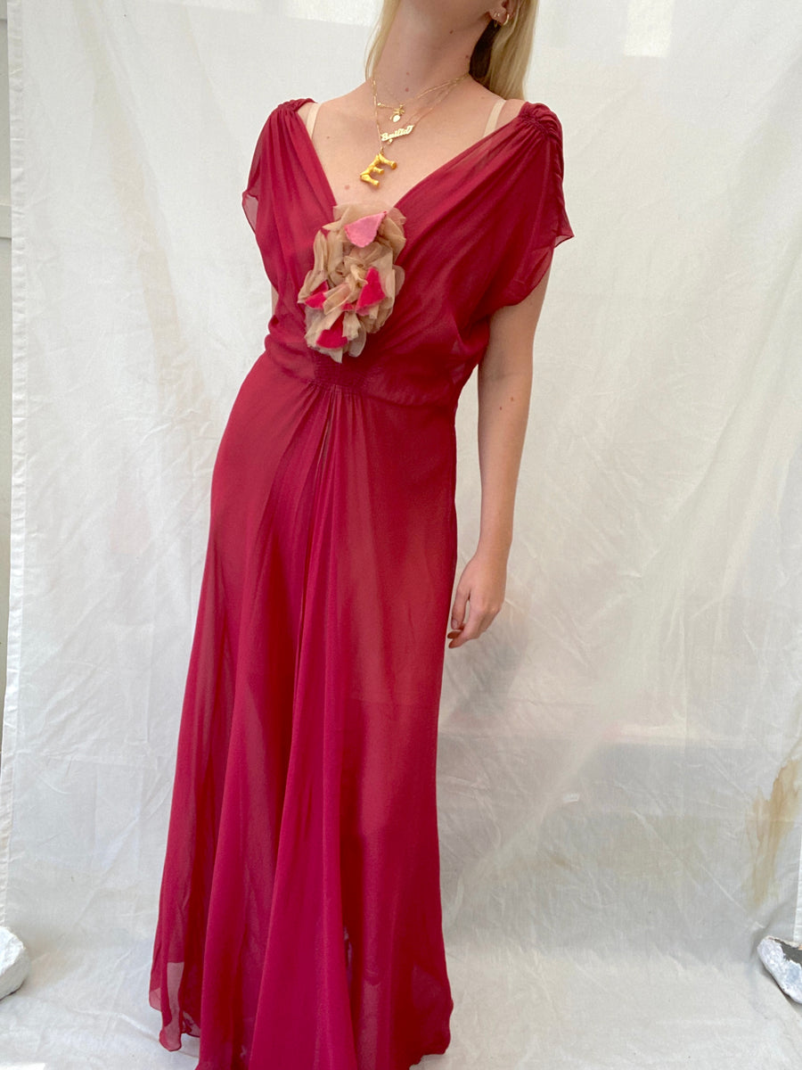 Scarlet Red Chiffon Open Front Dress