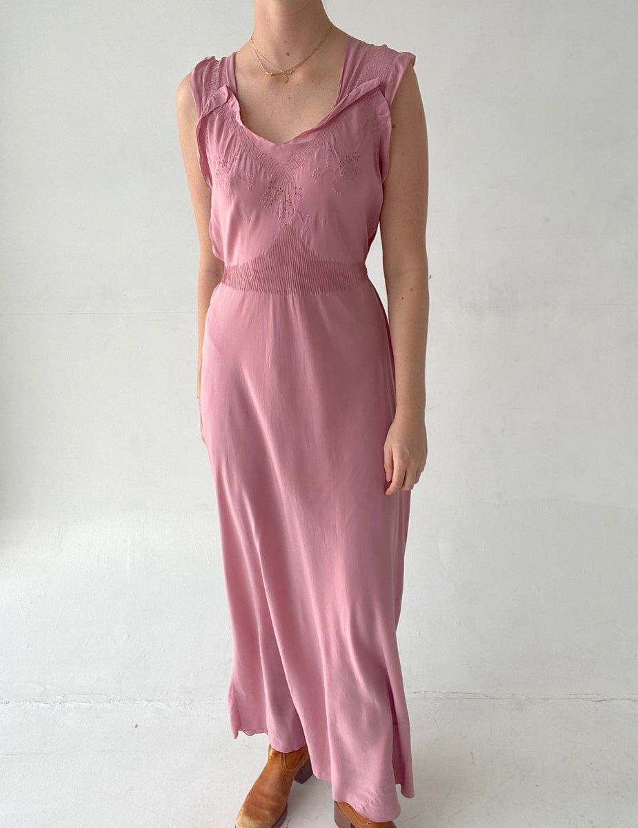 silk mauve dress Sheer-Bodice Long Mauve Pink Formal Gown Mauve / 2