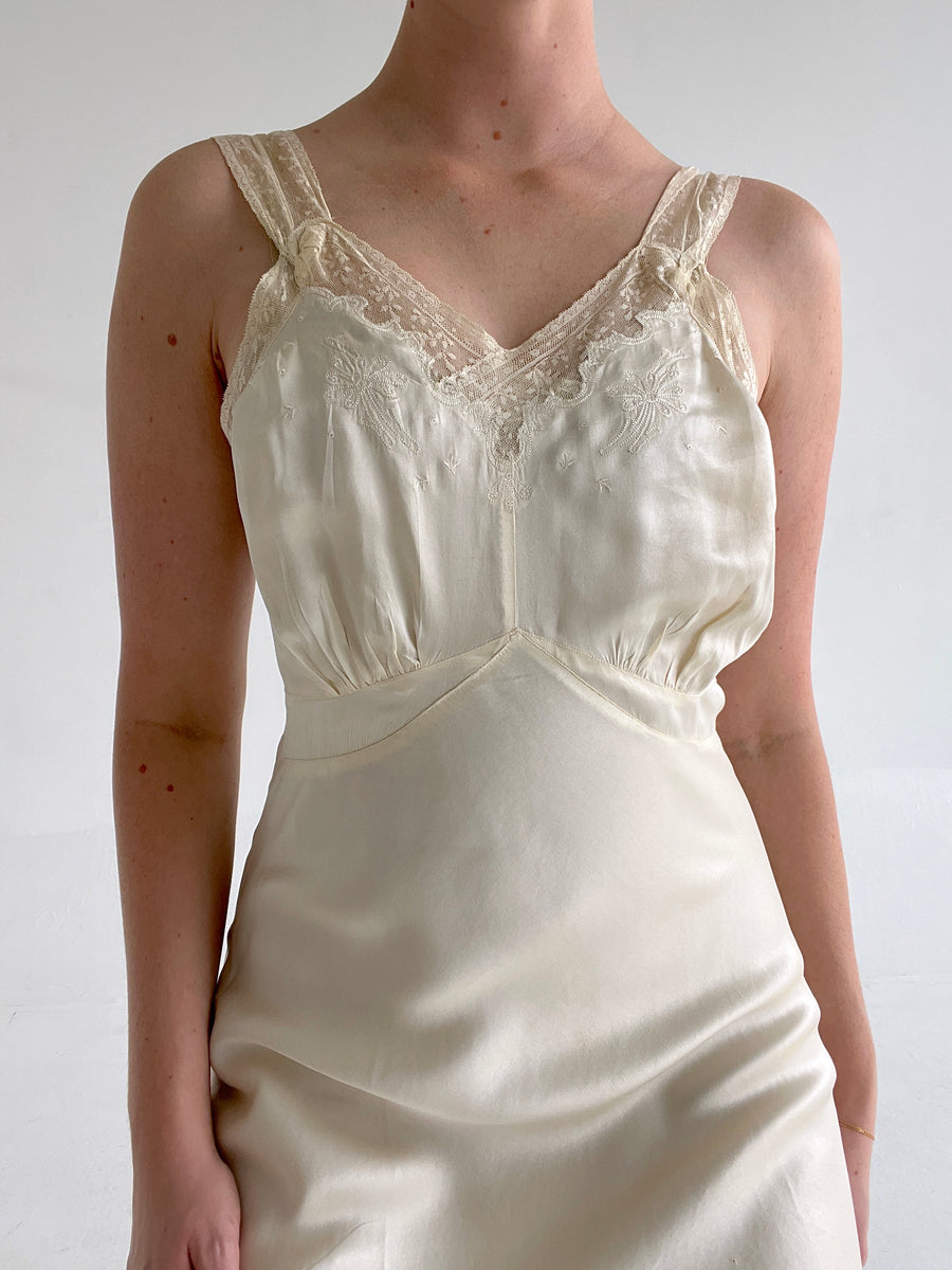 white christmas dresses 1940's Off White Slip Dress with Cream Lace – Eveliina Vintage