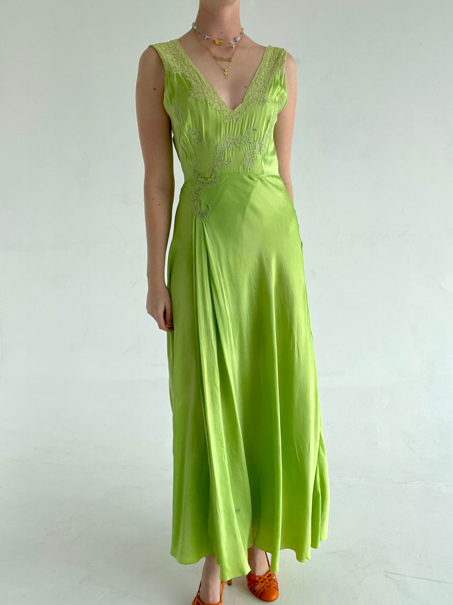 Hand Dyed Green Apple Silk Dress Eveliina Vintage Hand Dyed Green Apple Silk Dress Eveliina Vintage
