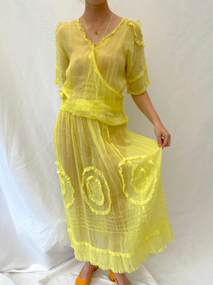 Hand Dyed Yellow Edwardian Organza Dress