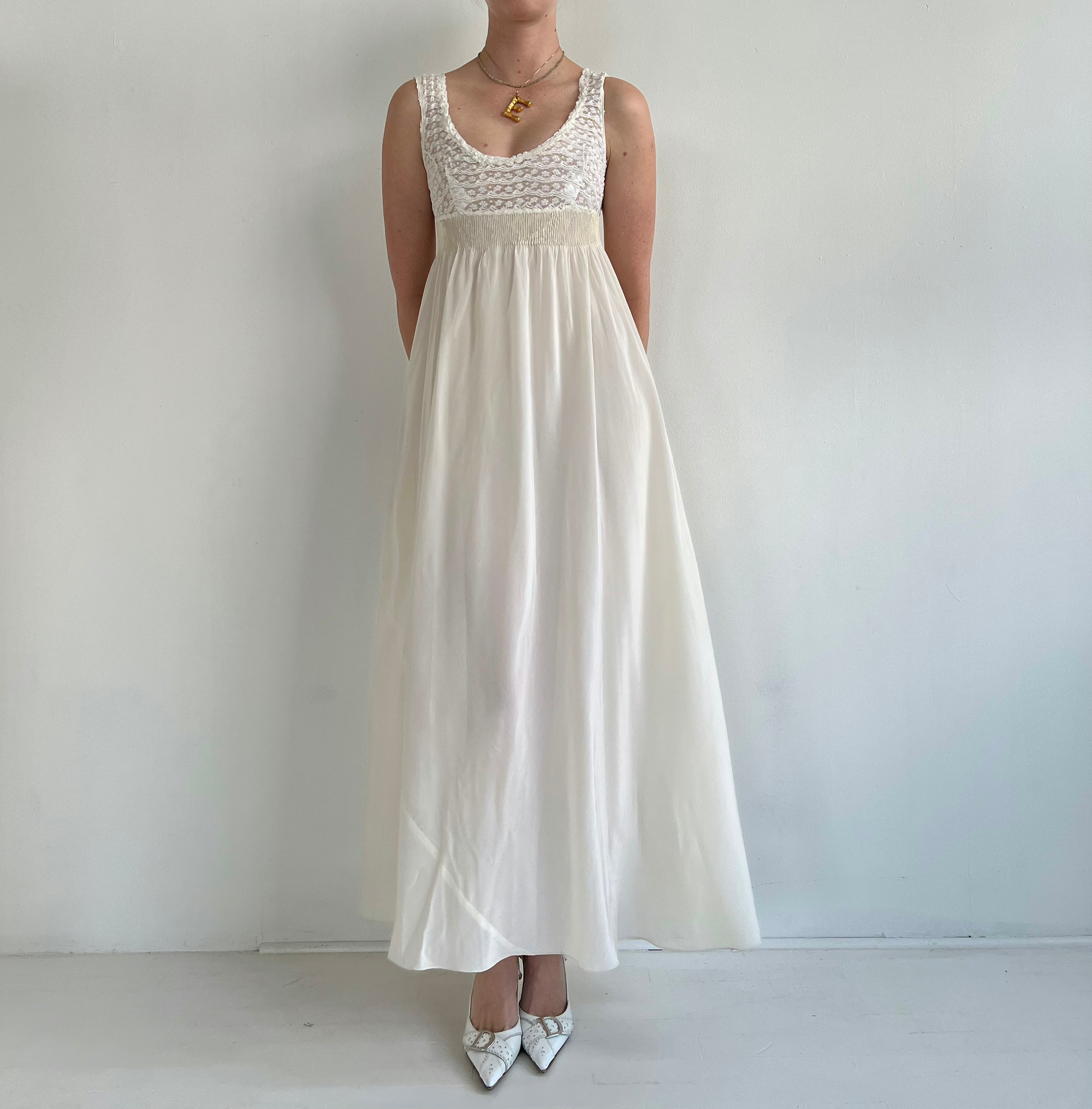 1930's Bridal White Silk Slip Dress With White Lace – Eveliina Vintage