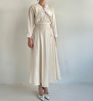 1930's Cream Silk Slip Dress with White Lace and Jacket Set