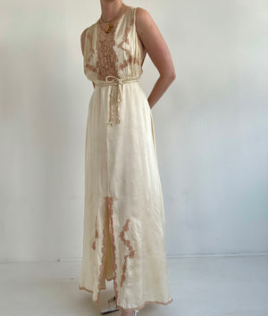 1930's Champagne Silk Slip with Pink Lace