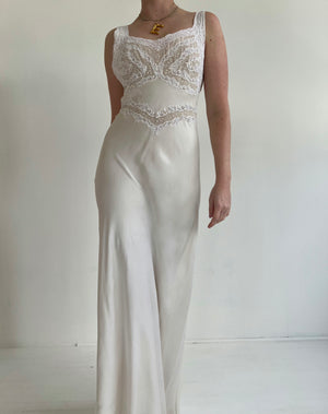 1930's Bridal White Silk Slip Dress