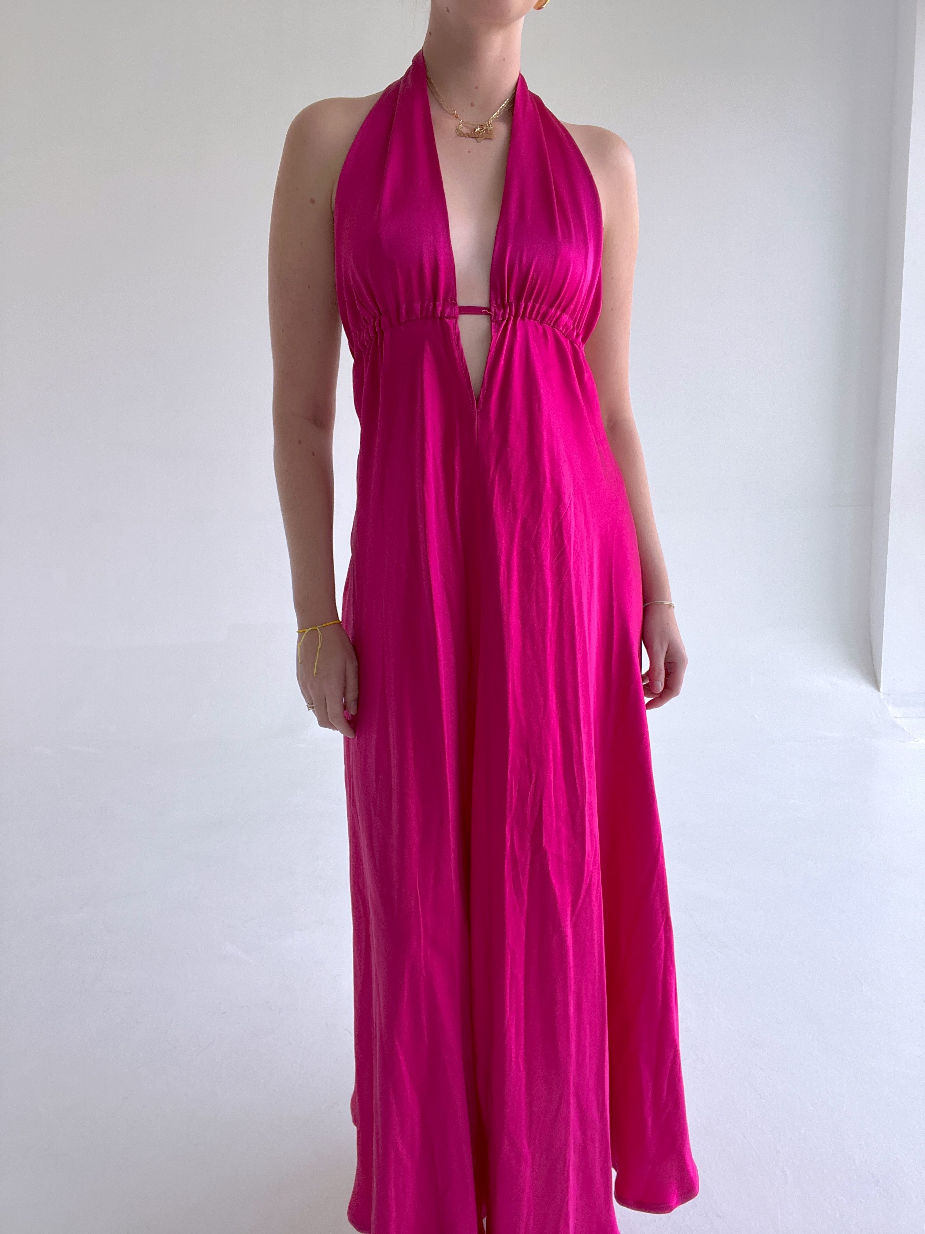Fuchsia Halter Silk Dress Eveliina Vintage Fuchsia Halter Silk Dress Eveliina Vintage