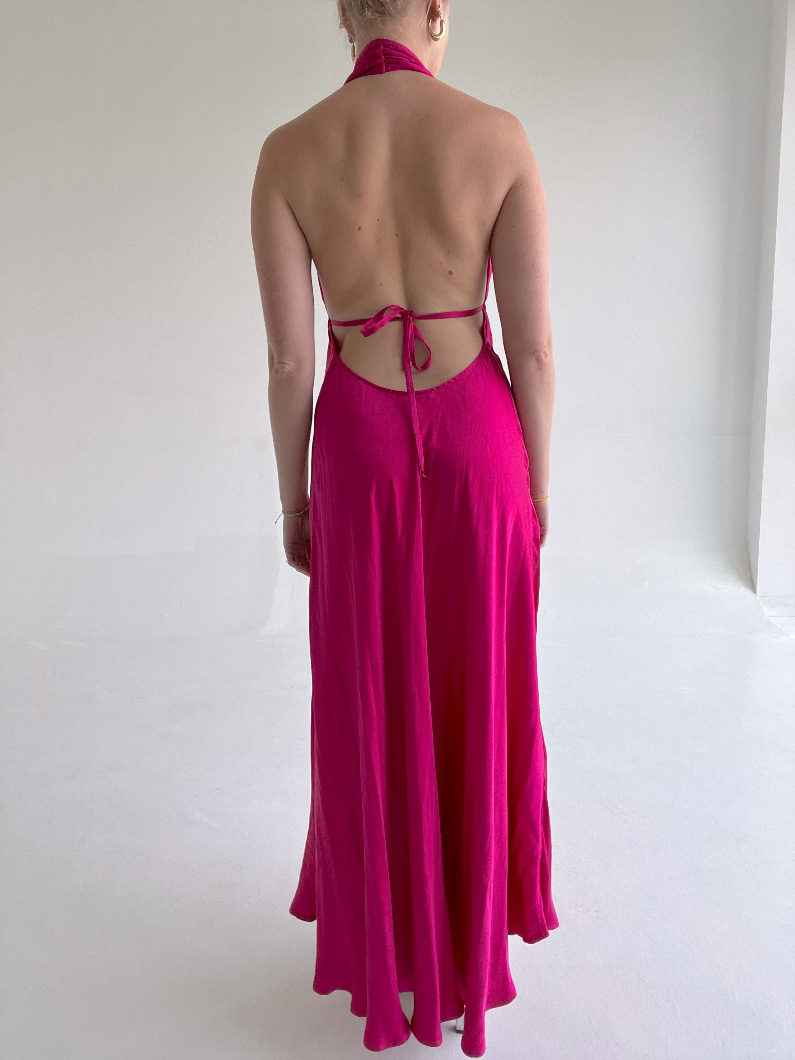 Fuchsia Halter Silk Dress Eveliina Vintage Fuchsia Halter Silk Dress Eveliina Vintage