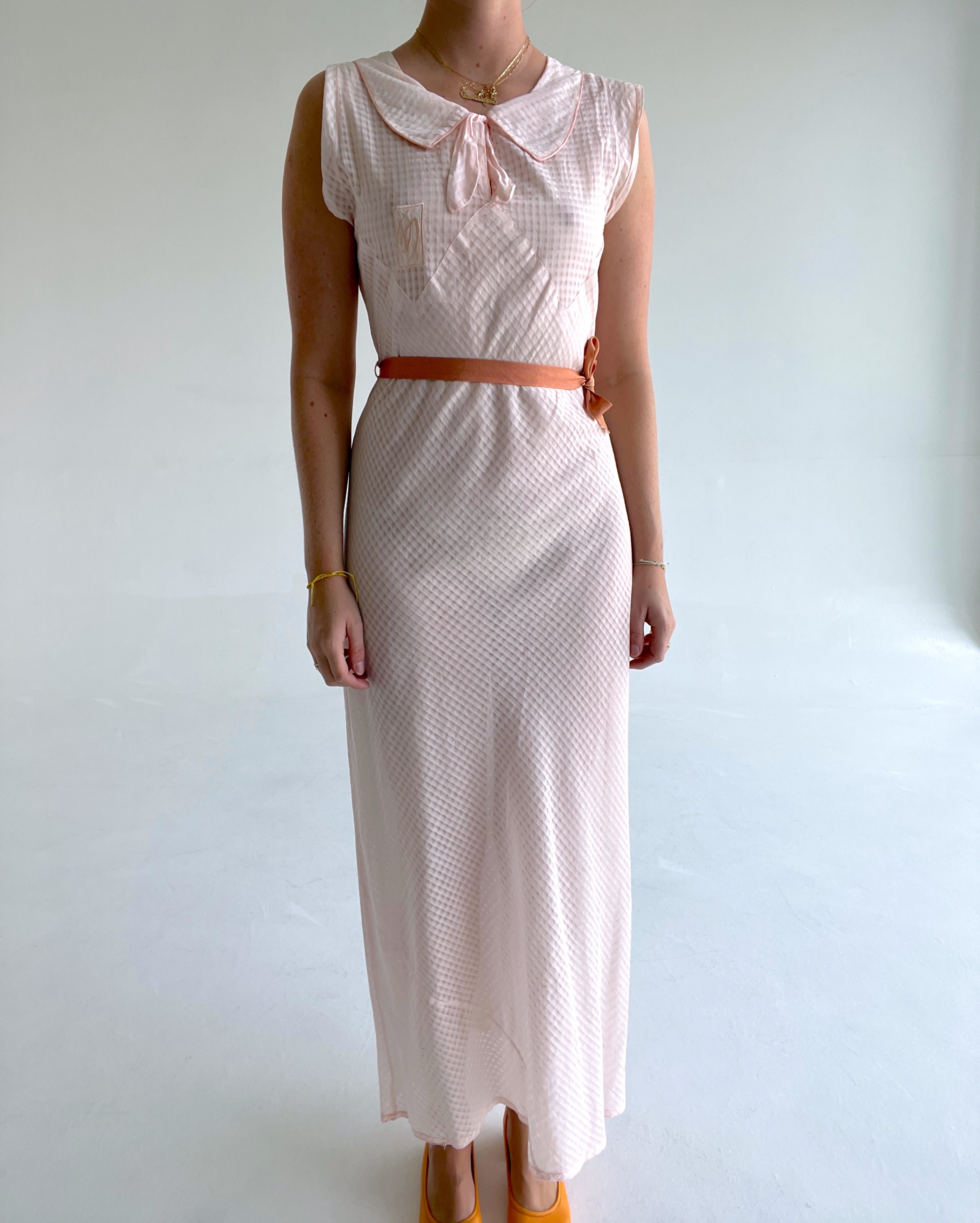 1930's Pink Plaid Cotton Slip Dress