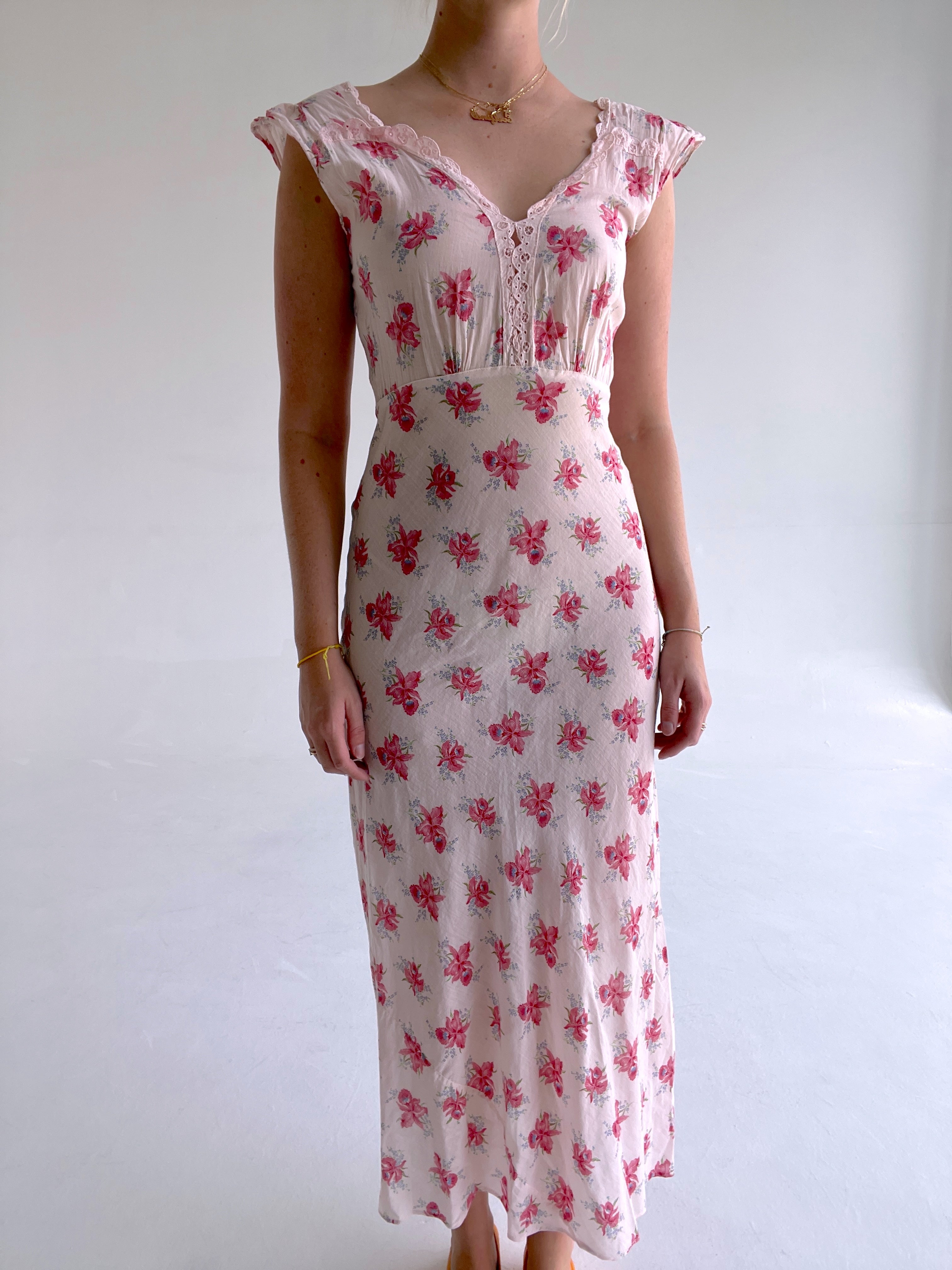 1930's Pink Floral Cotton Slip Dress