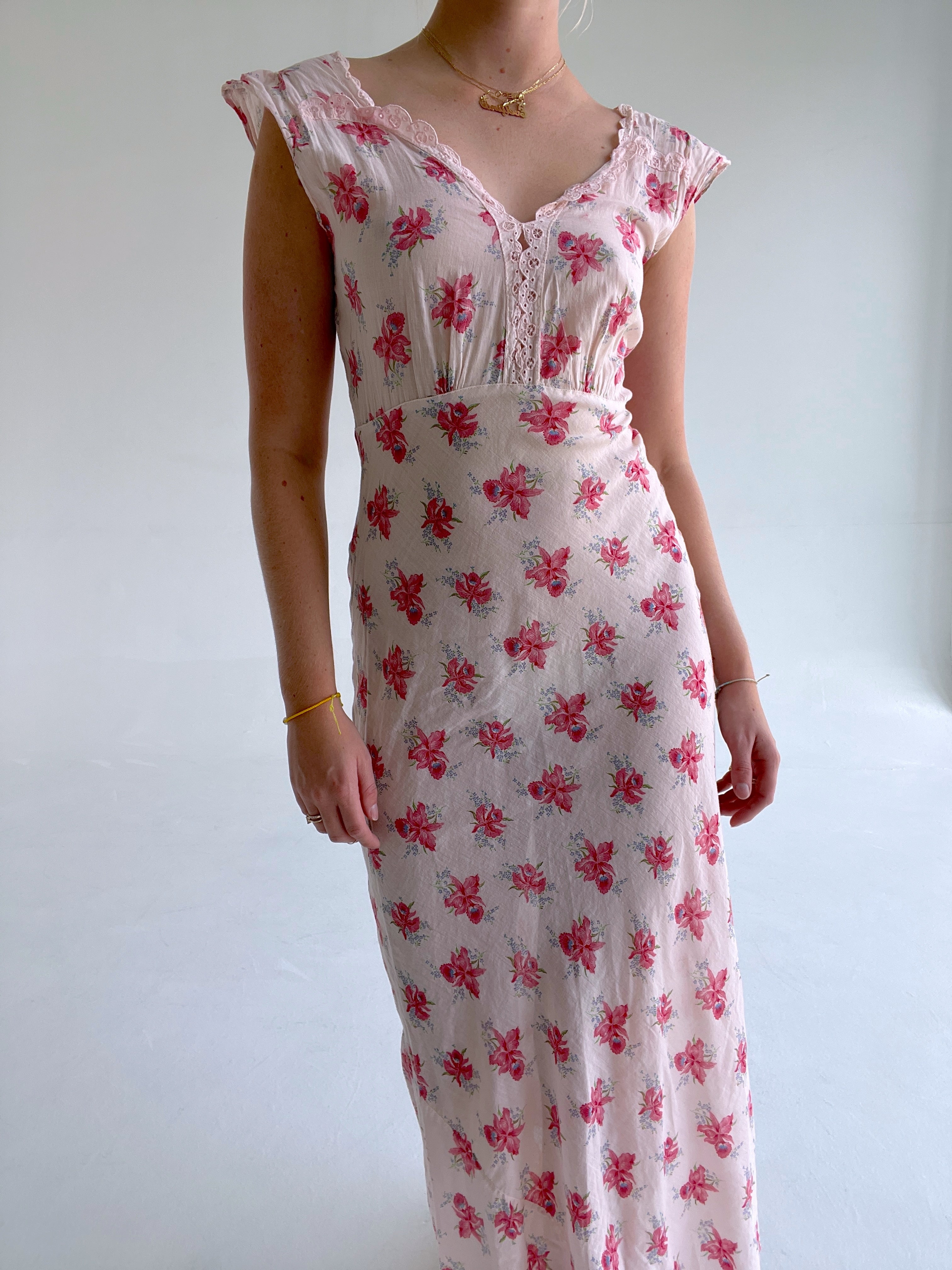 1930's Pink Floral Cotton Slip Dress