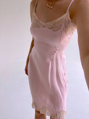 1940's Pink Embossed Silk Slip