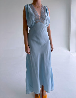 1930's Sky Blue Silk Slip Dress