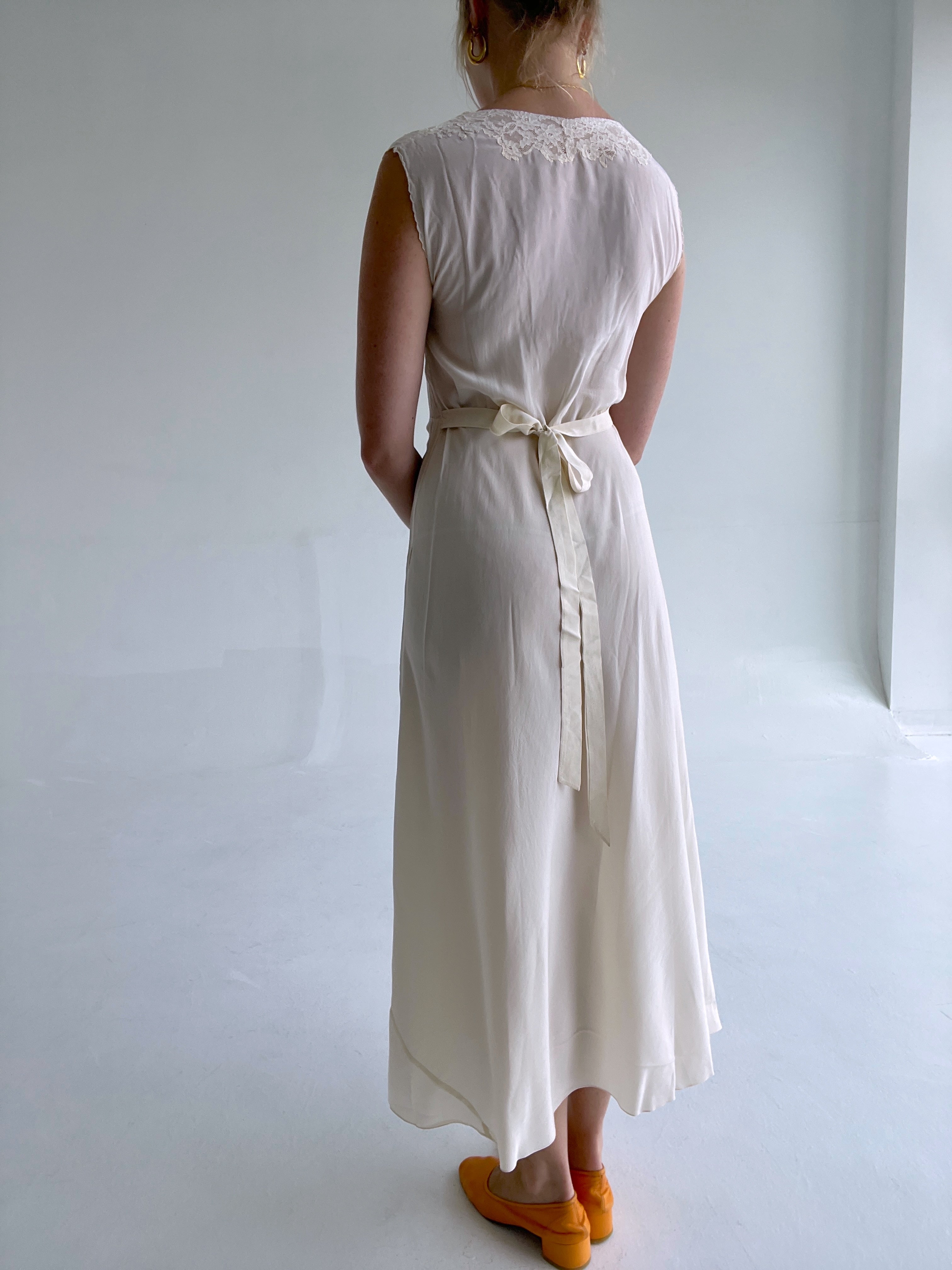 1930's Off White Silk Slip Dress with Lace