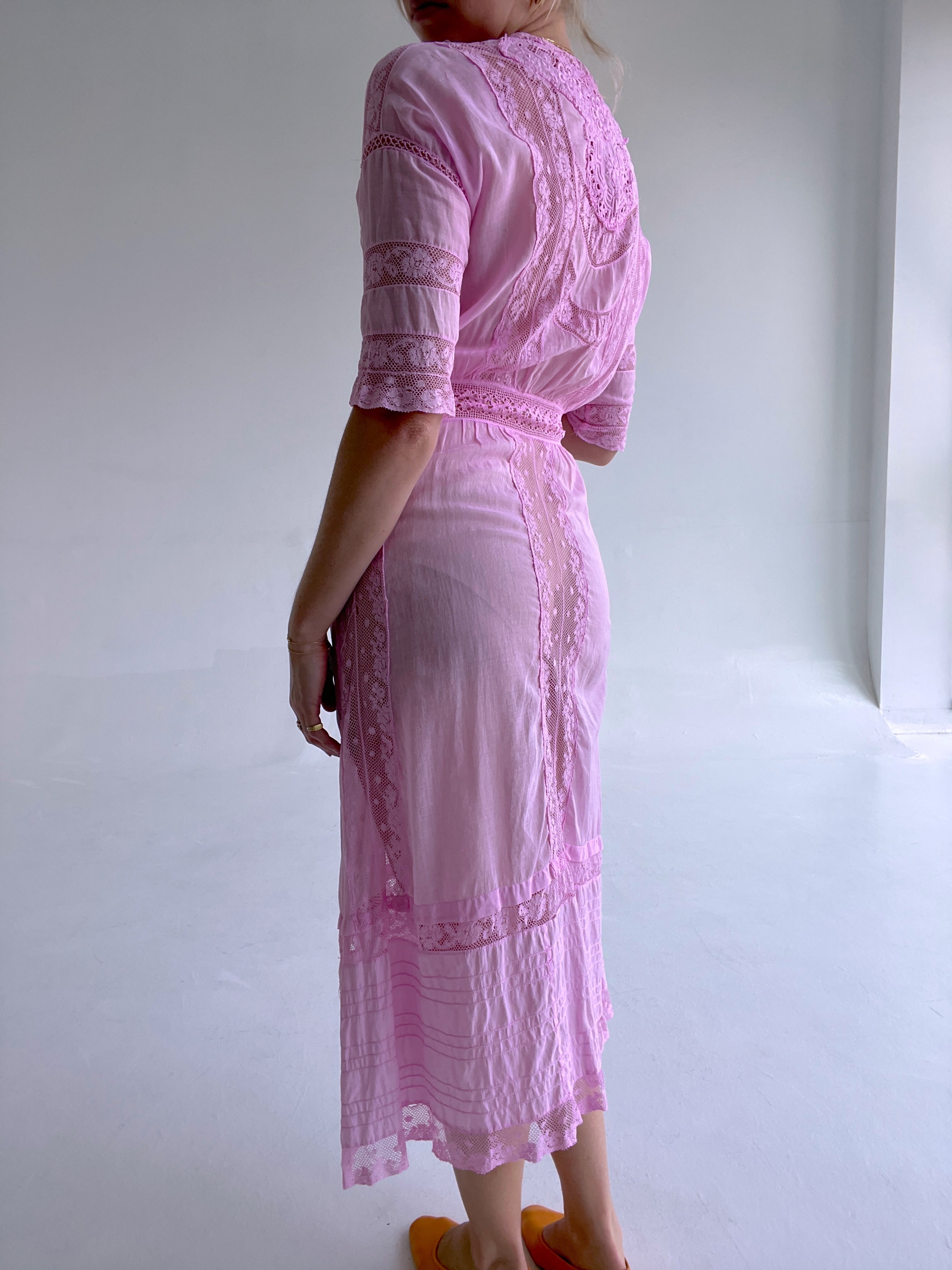 Hand Dyed Pink Edwardian Cotton Lawn Dress