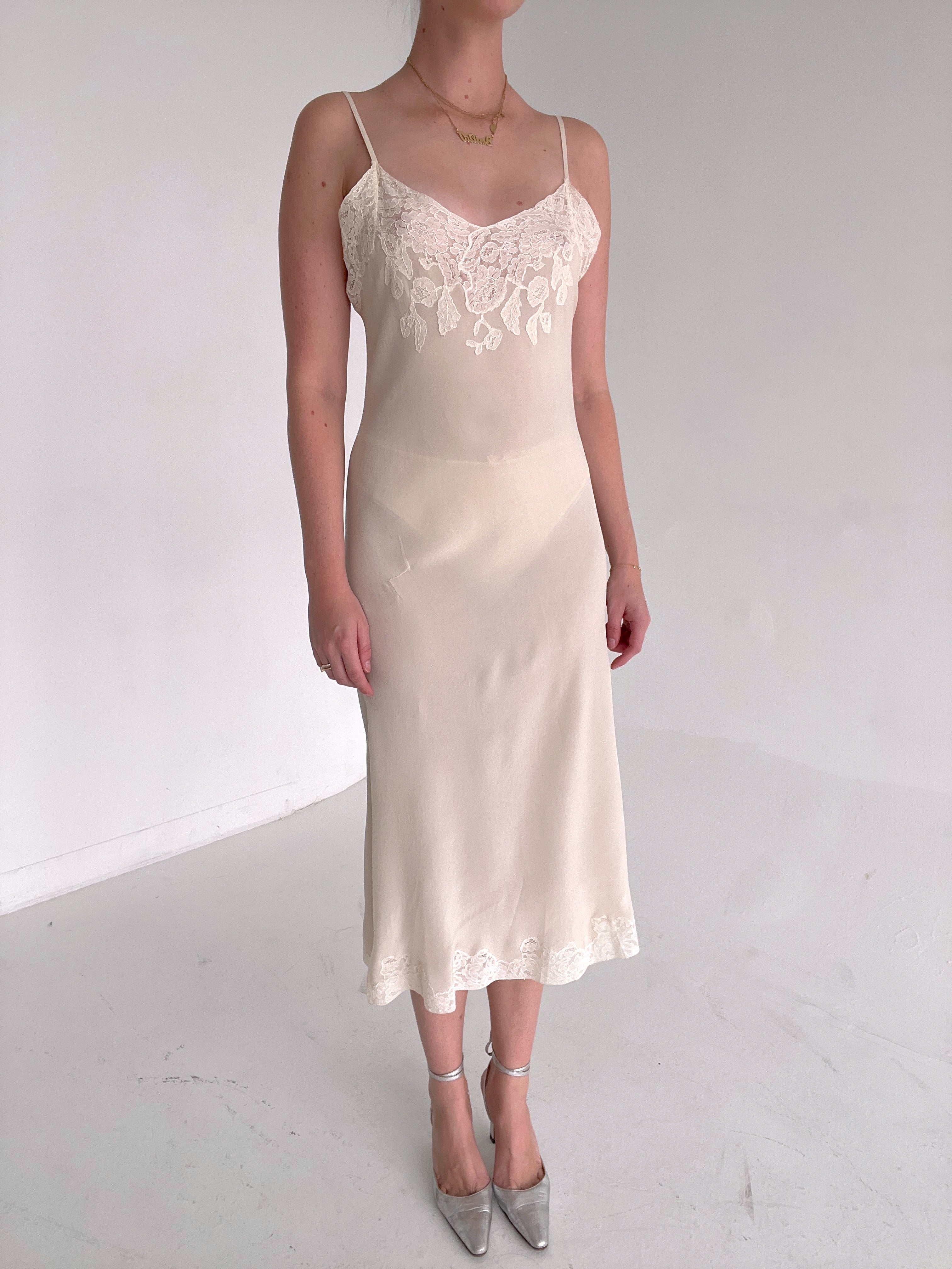 white chiffon slip dress White Peignoir Set - Tie-Back Slip Dress & Chiffon Overlay