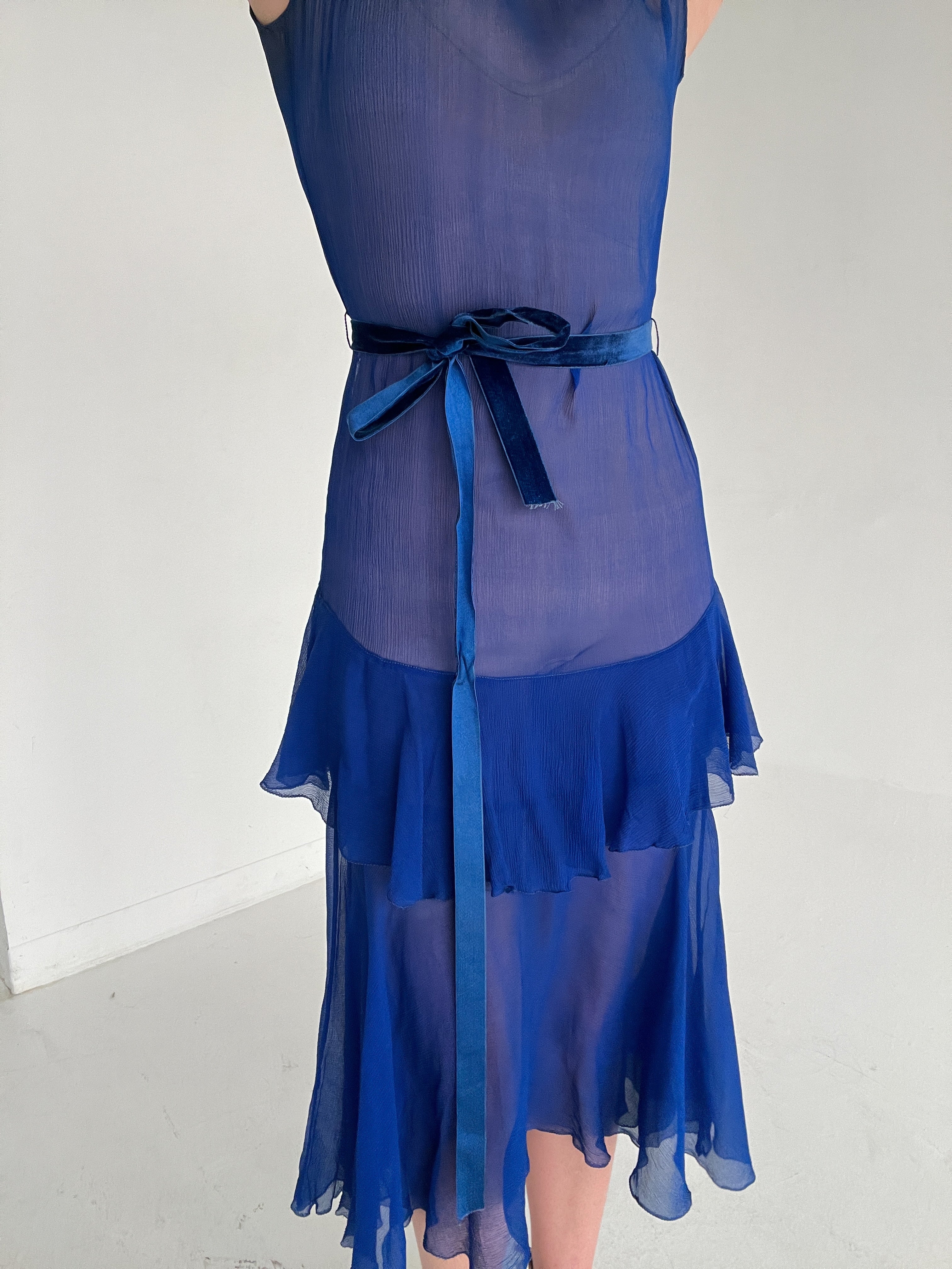 chiffon dress 1920s 1920's Cobalt Blue Silk Chiffon Dress – Eveliina Vintage
