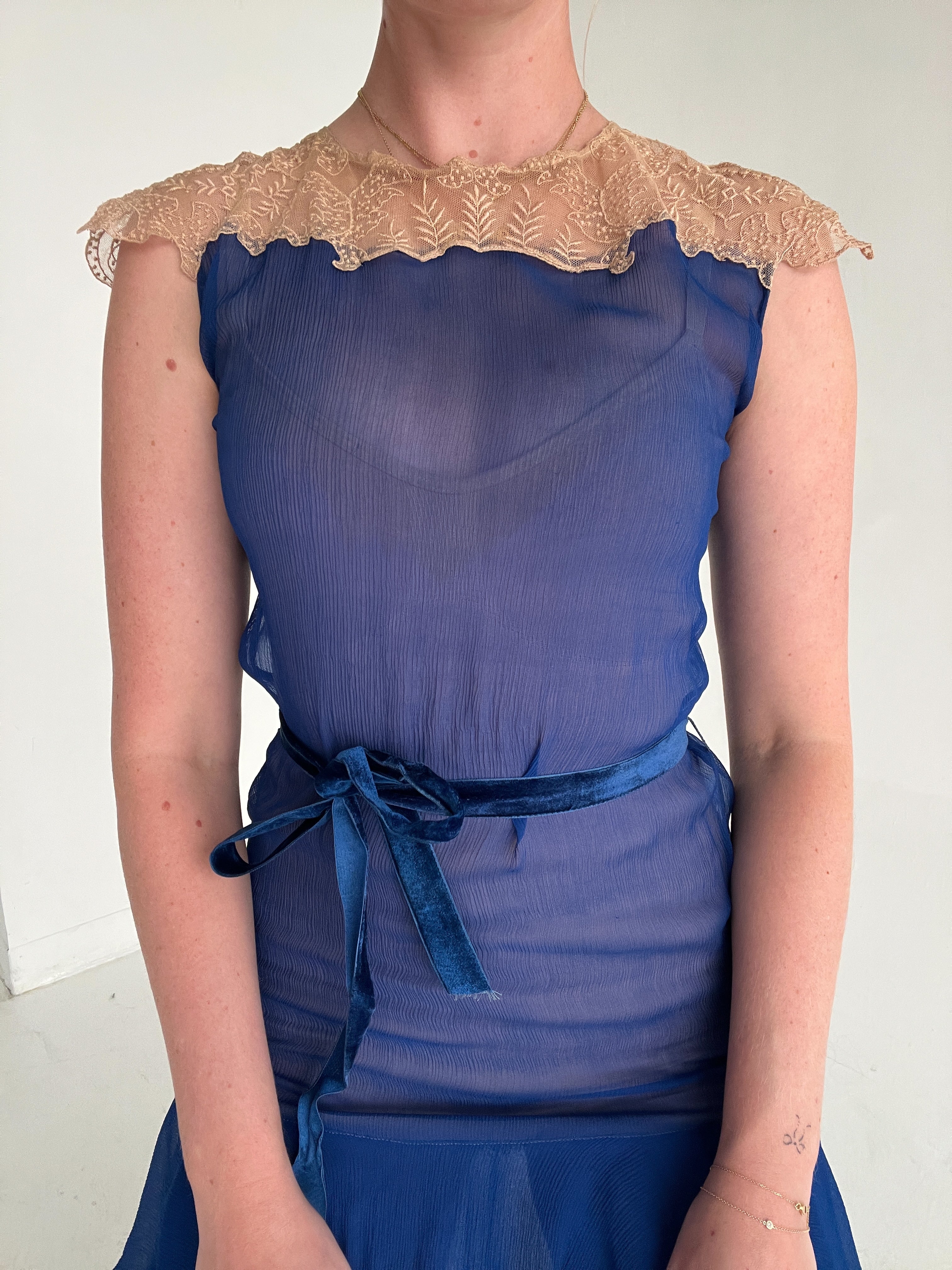 1920's Cobalt Blue Silk Chiffon Dress
