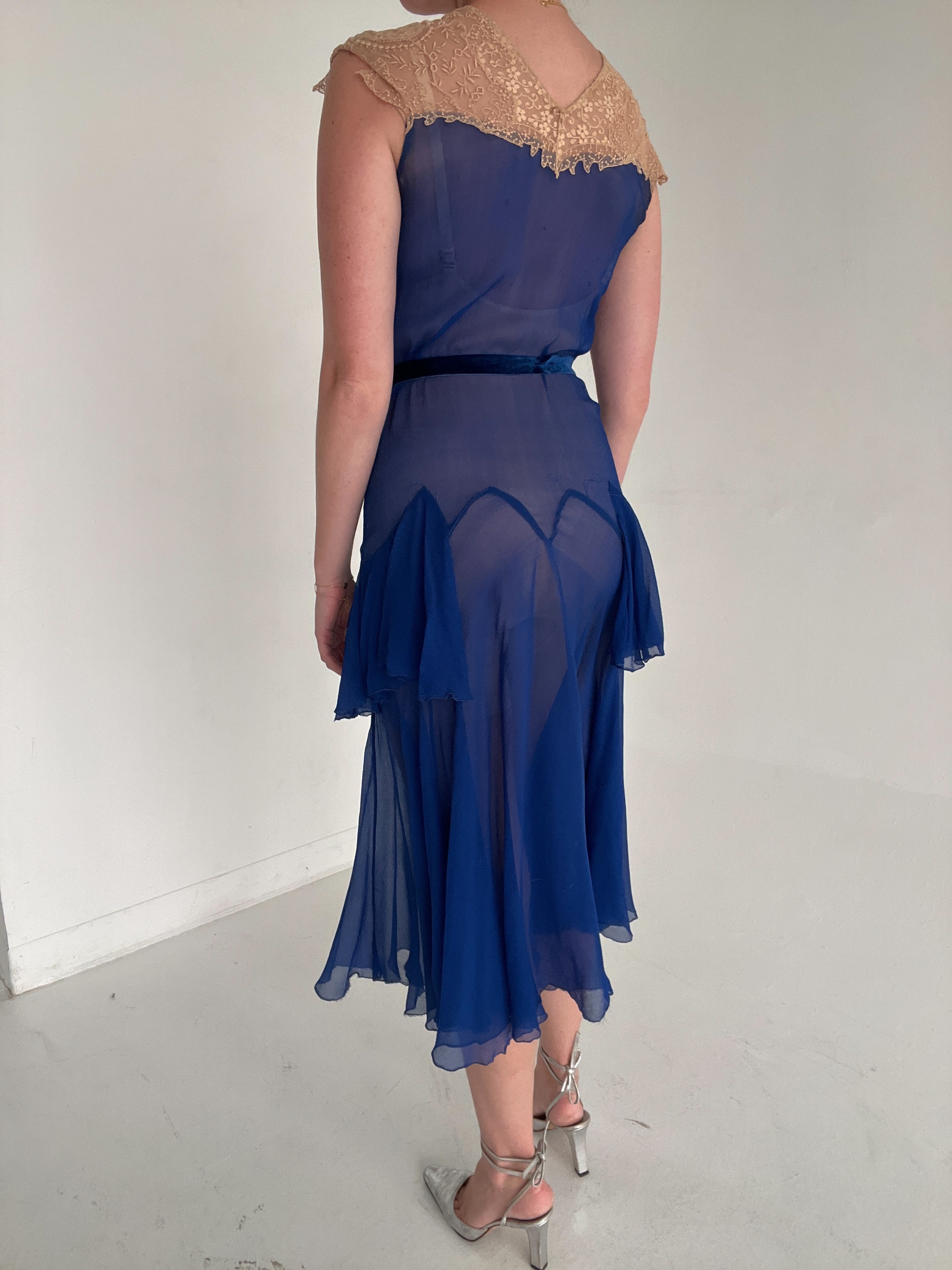 1920's Cobalt Blue Silk Chiffon Dress – Eveliina Vintage