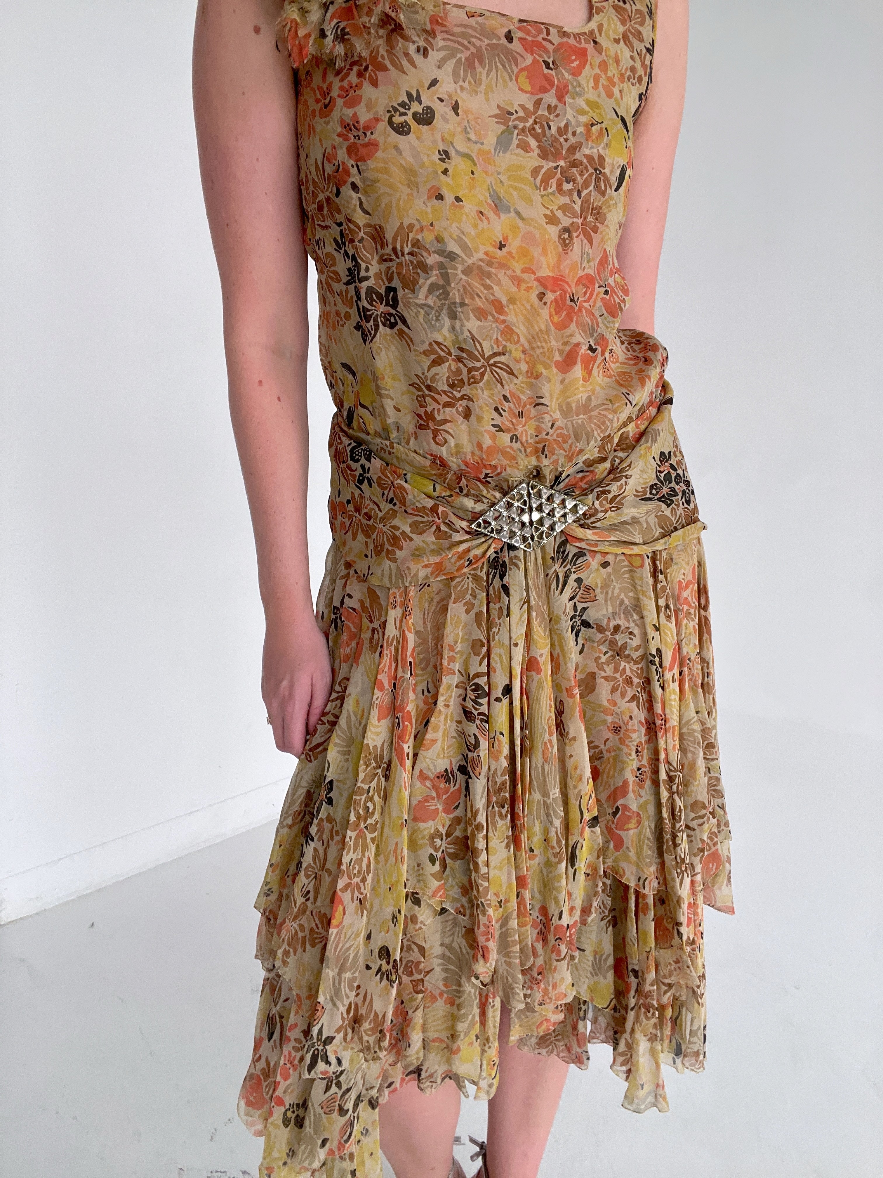 1920's Floral Silk Chiffon Dress with Layered Skirt Eveliina Vintage 1920's Floral Silk Chiffon Dress with Layered Skirt Eveliina Vintage