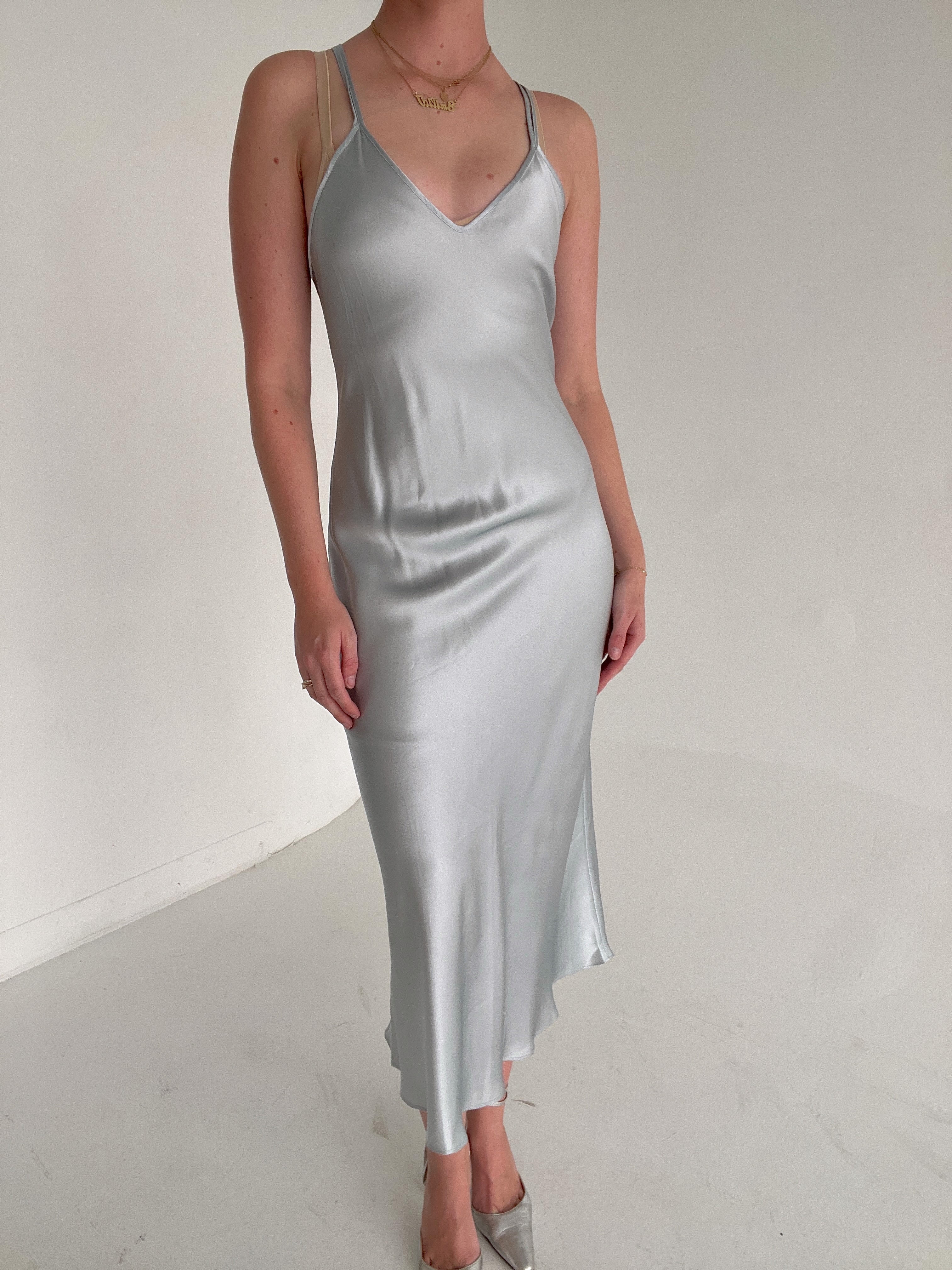 1990's Icy Blue Silk Slip Dress Eveliina Vintage 1990's Icy Blue Silk Slip Dress Eveliina Vintage