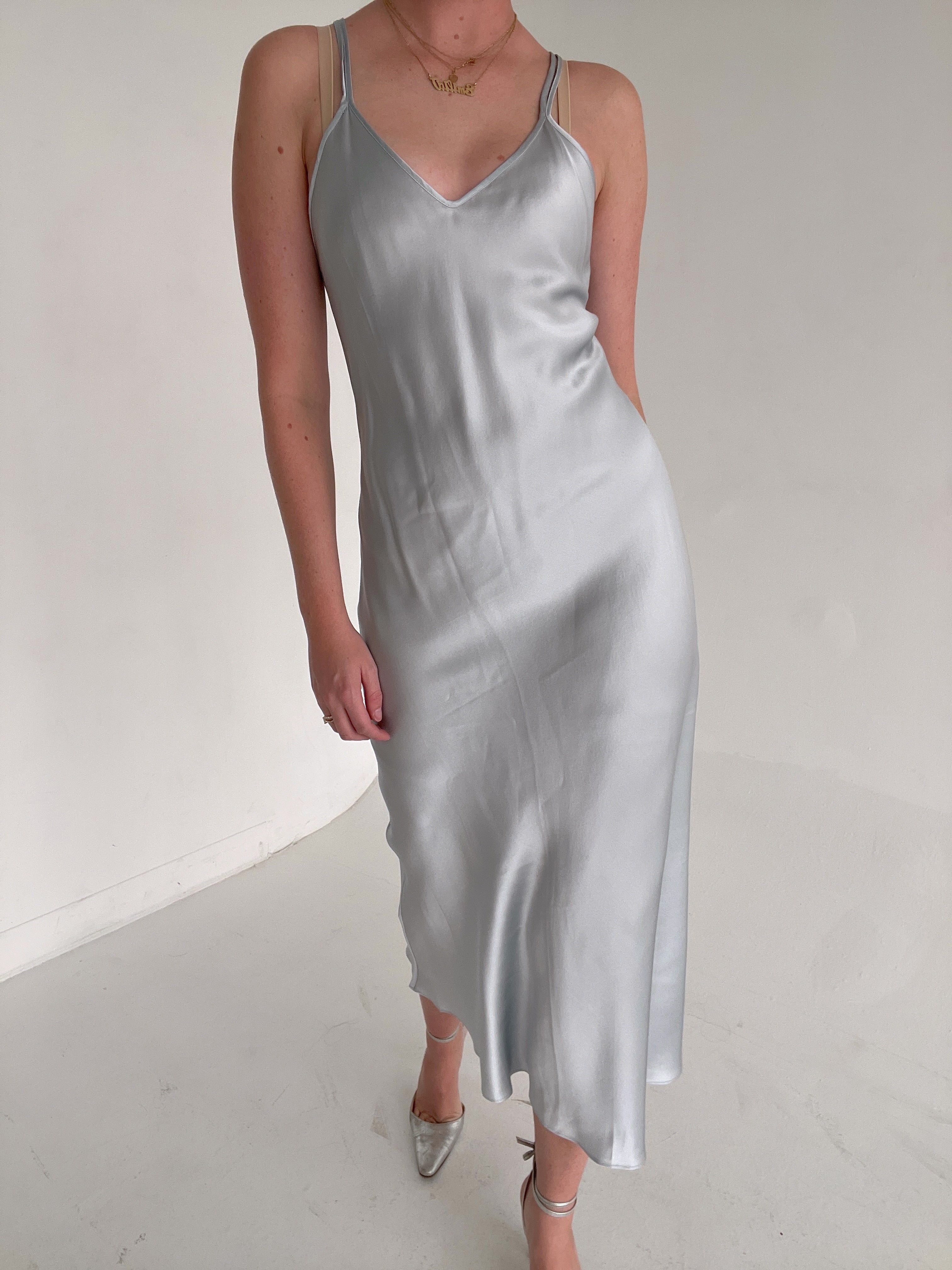 1990's Icy Blue Silk Slip Dress Eveliina Vintage 1990's Icy Blue Silk Slip Dress Eveliina Vintage