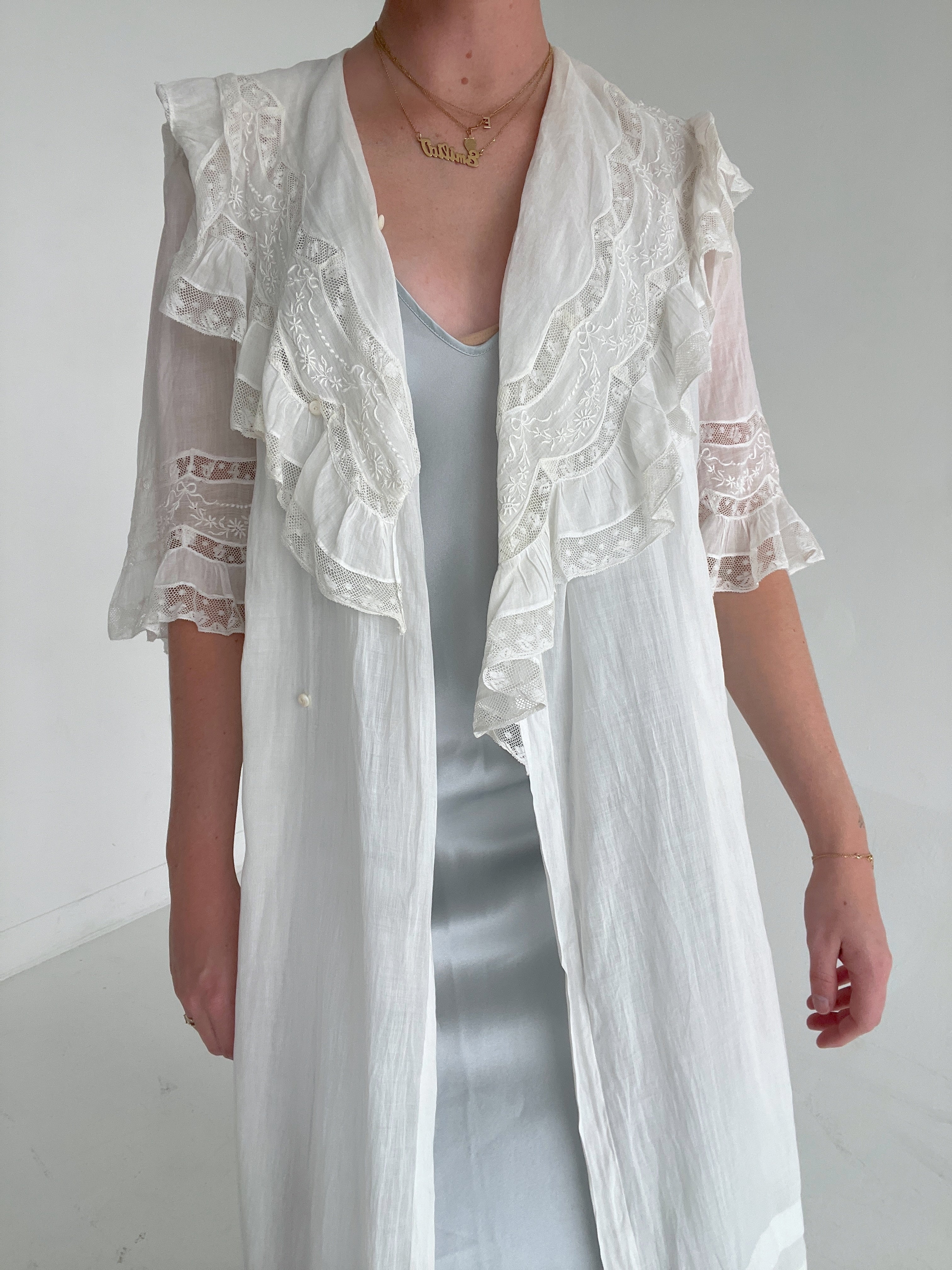 Edwardian White Cotton Embroidered Robe