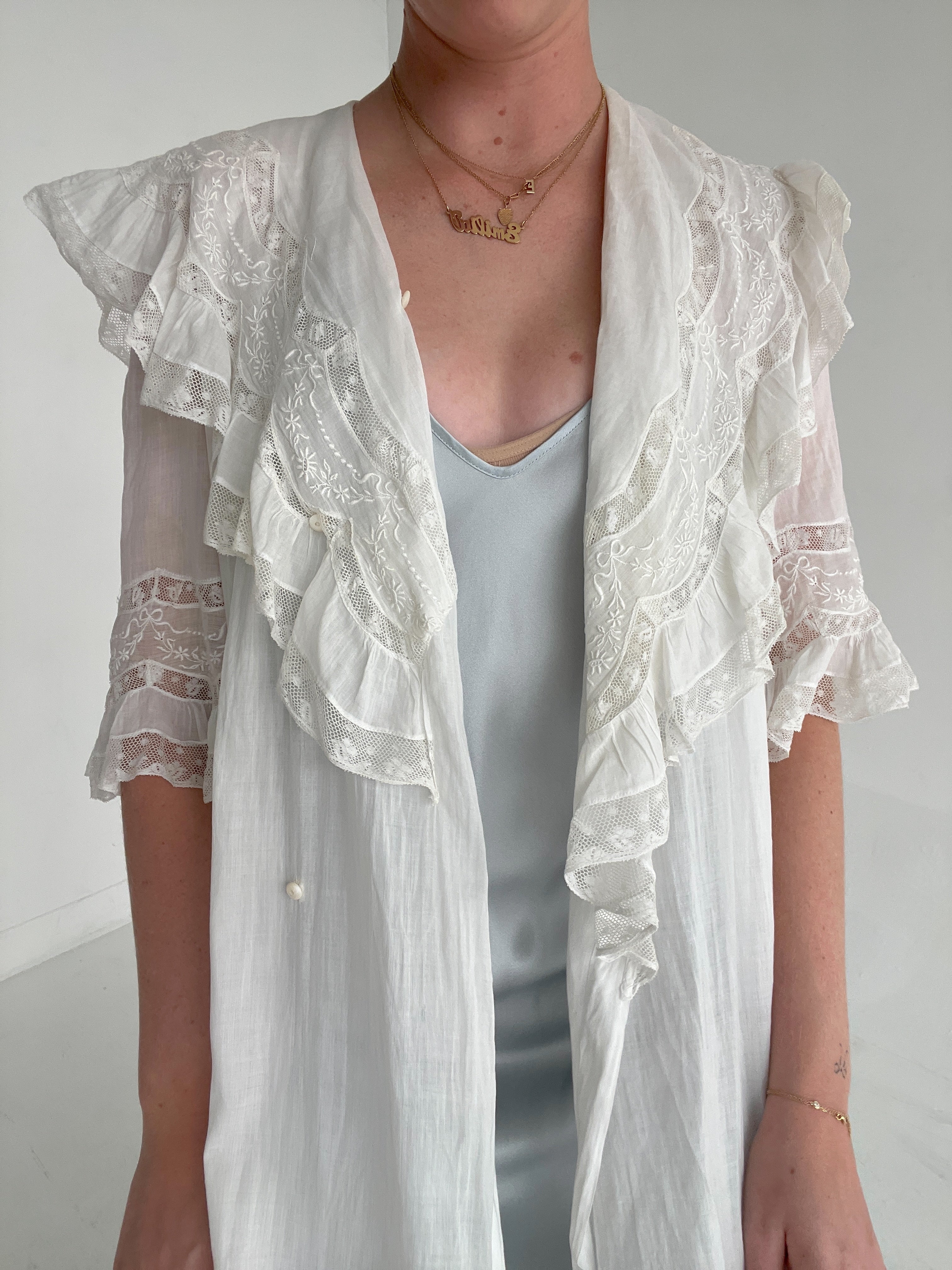 Edwardian White Cotton Embroidered Robe