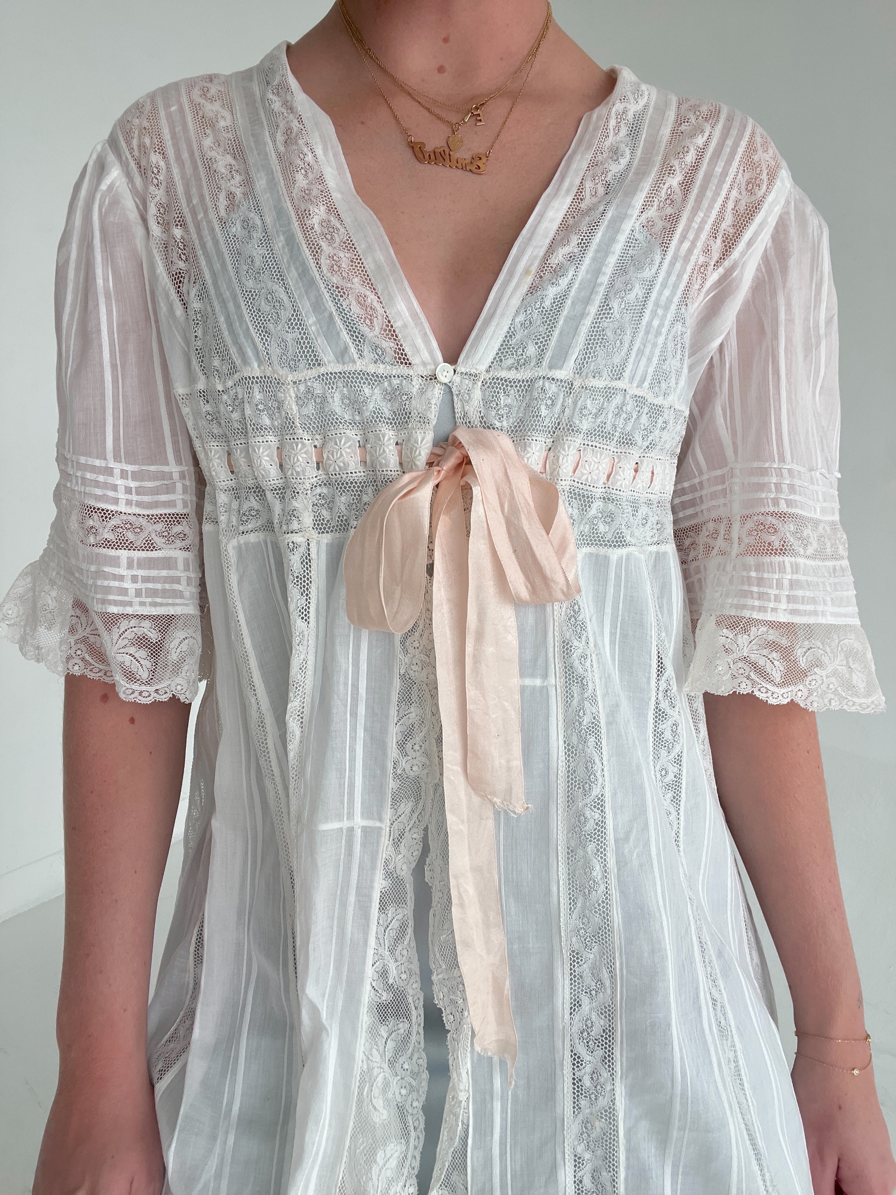 Edwardian White Cotton and Lace Robe