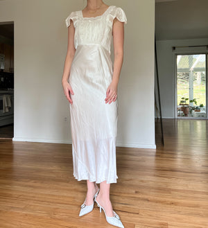 1940's Bridal White Slip Dress with Cap Sleeve