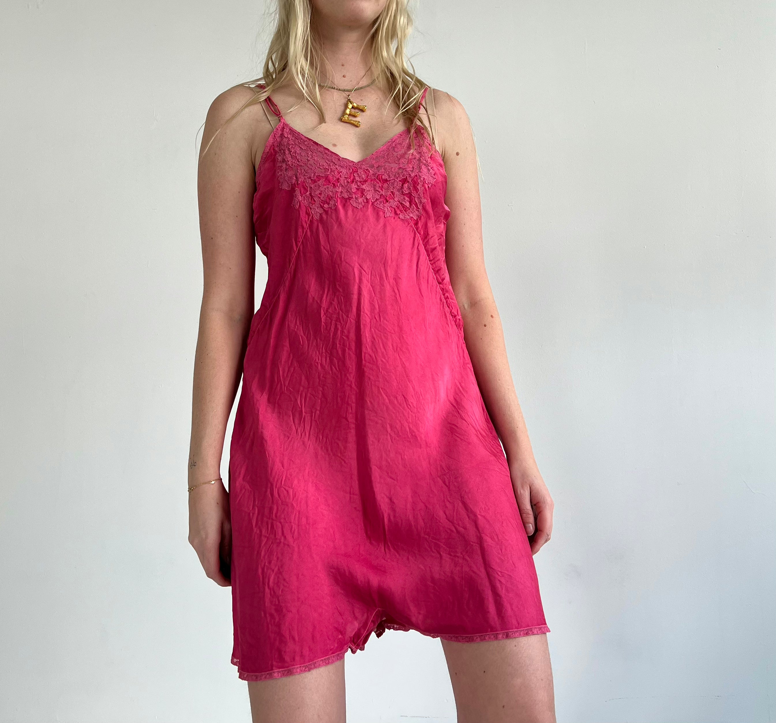 1930's Hand Dyed Bright Pink Silk Step In