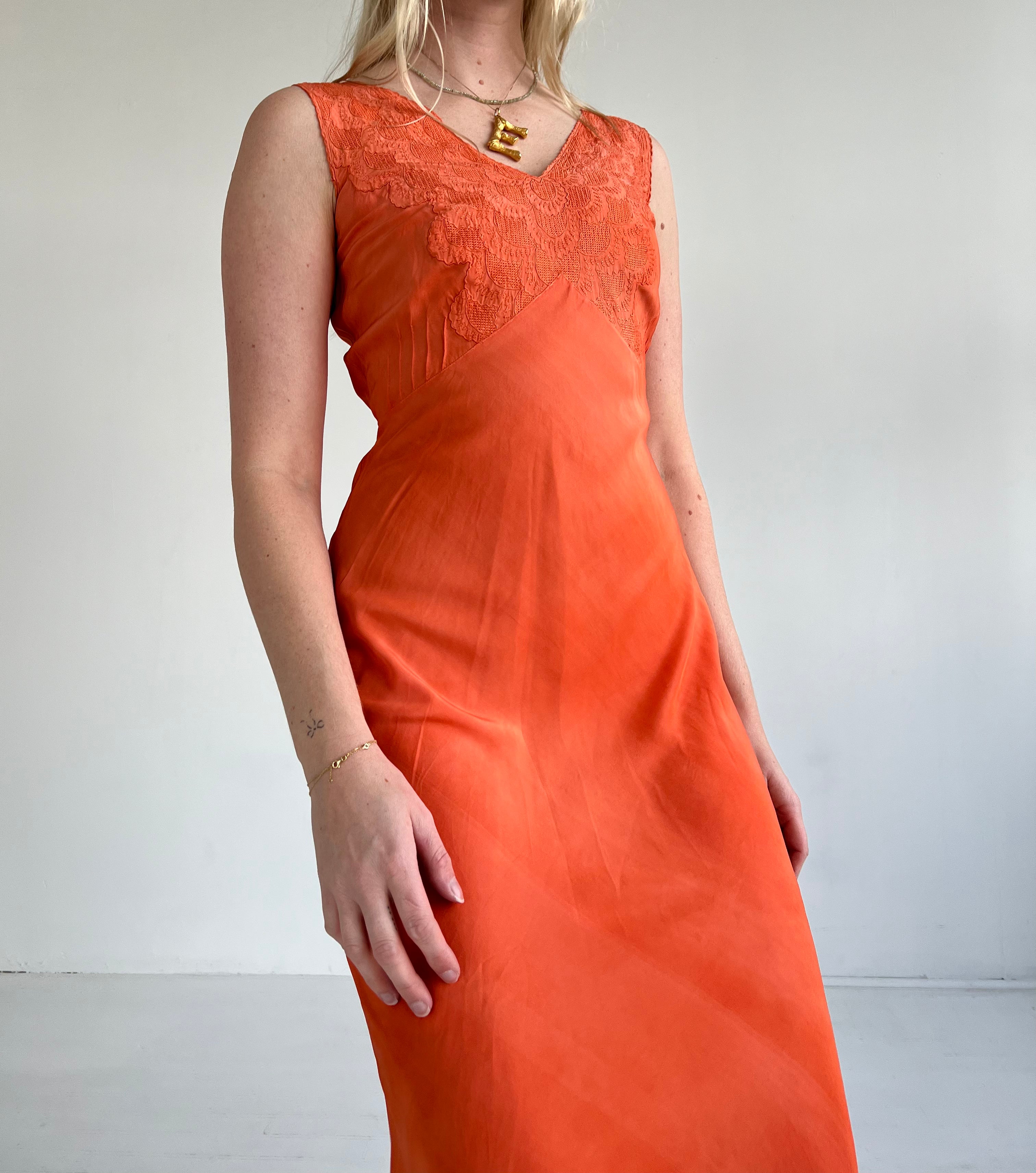Hand Dyed Autumn Orange Silk Slip Dress