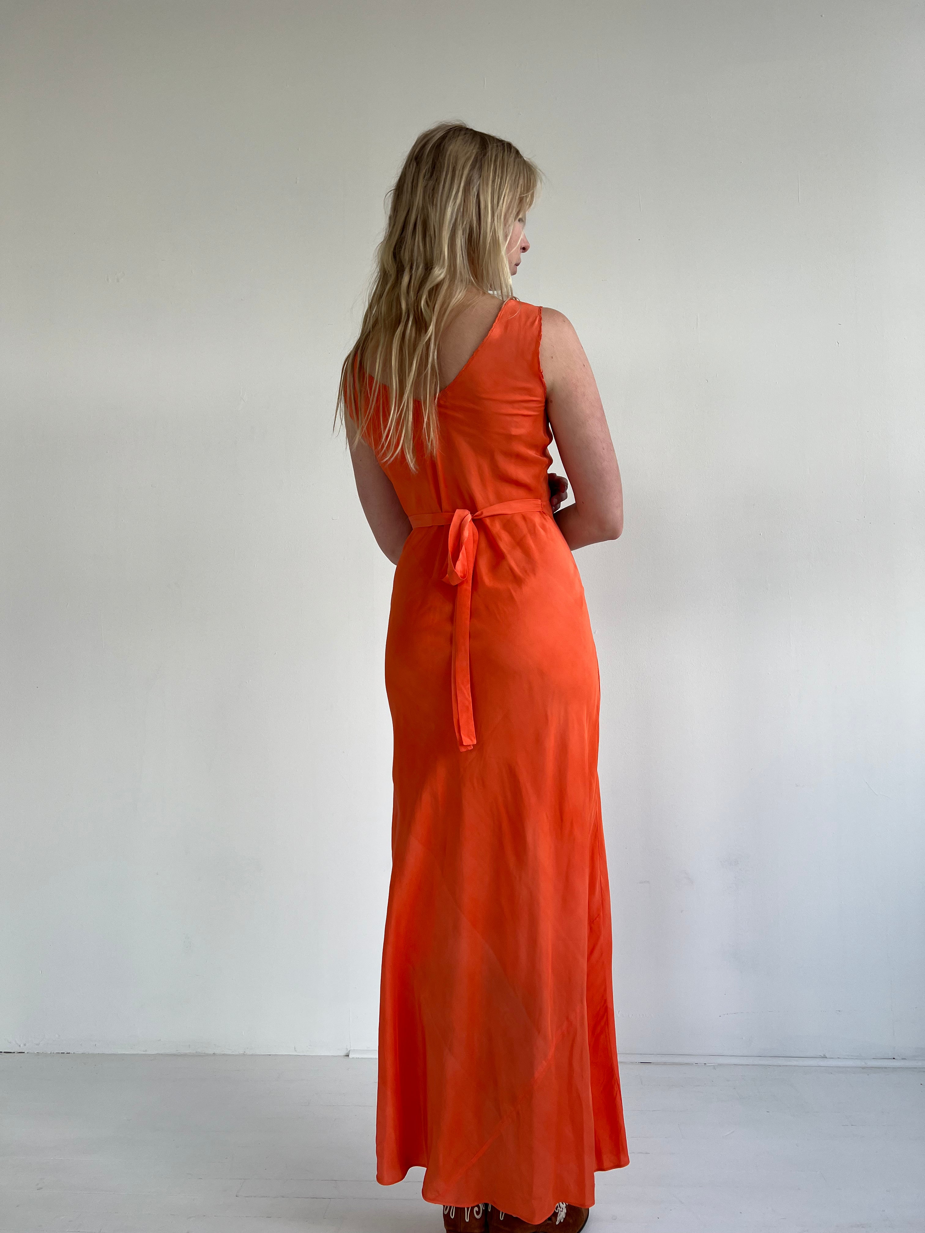 Hand Dyed Autumn Orange Silk Slip Dress