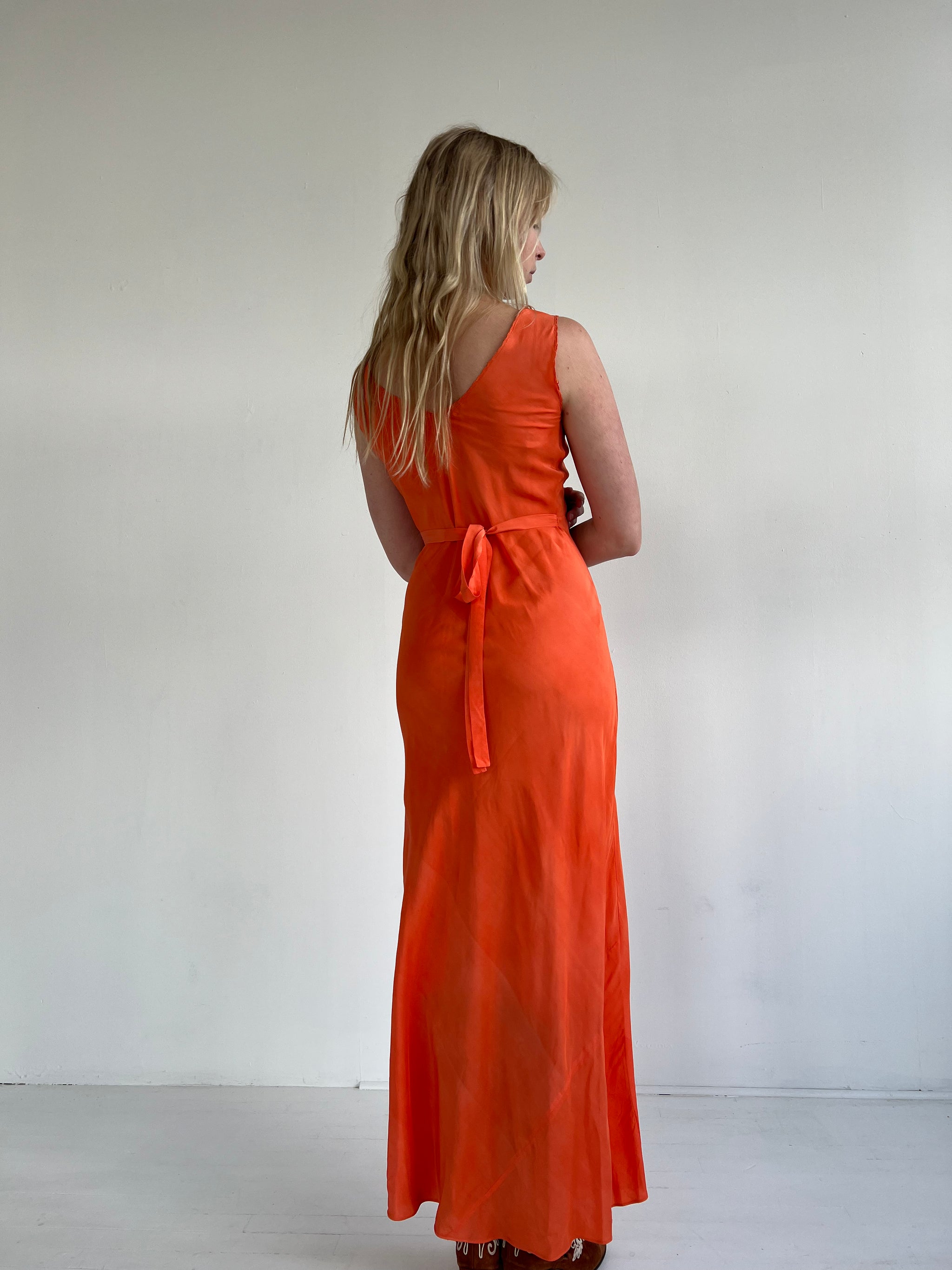 Hand Dyed Autumn Orange Silk Slip Dress  Eveliina Vintage