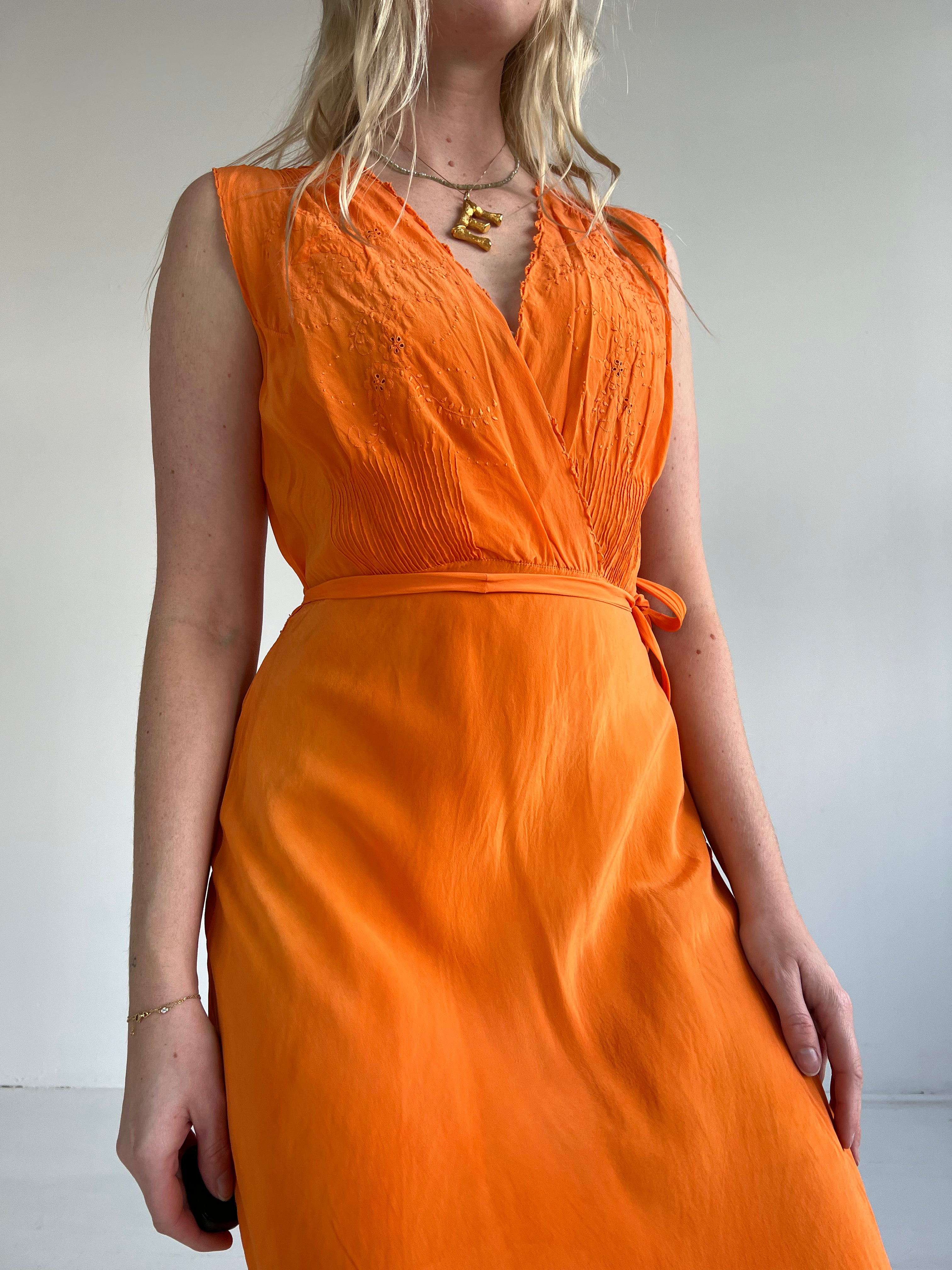Hand Dyed Orange Silk Slip Dress
