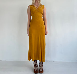 Hand Dyed Mustard Yellow Silk Slip Dress