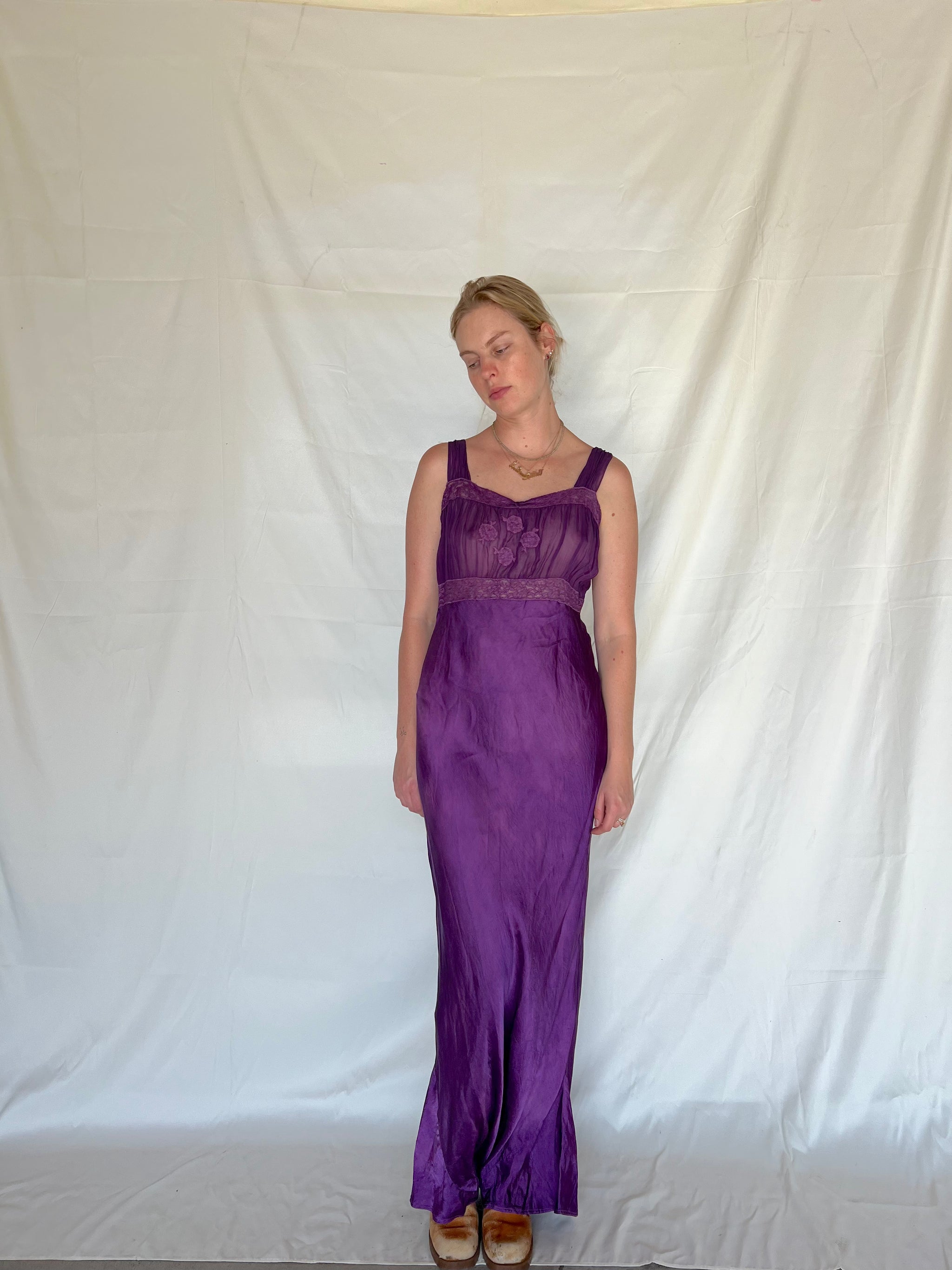 Hand Dyed Deep Purple Silk Slip Dress  Eveliina Vintage