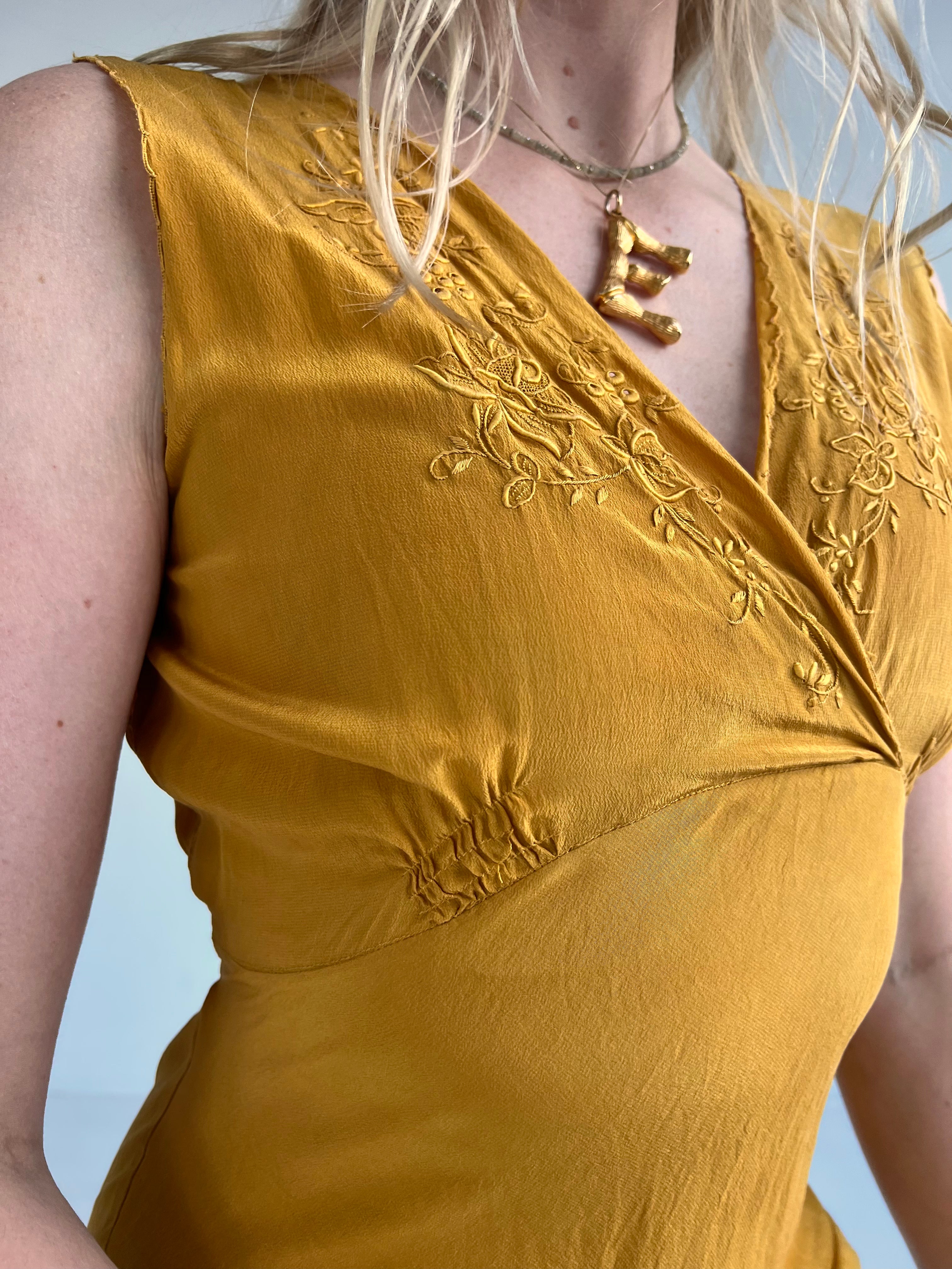 Hand Dyed Mustard Yellow Silk Slip Dress
