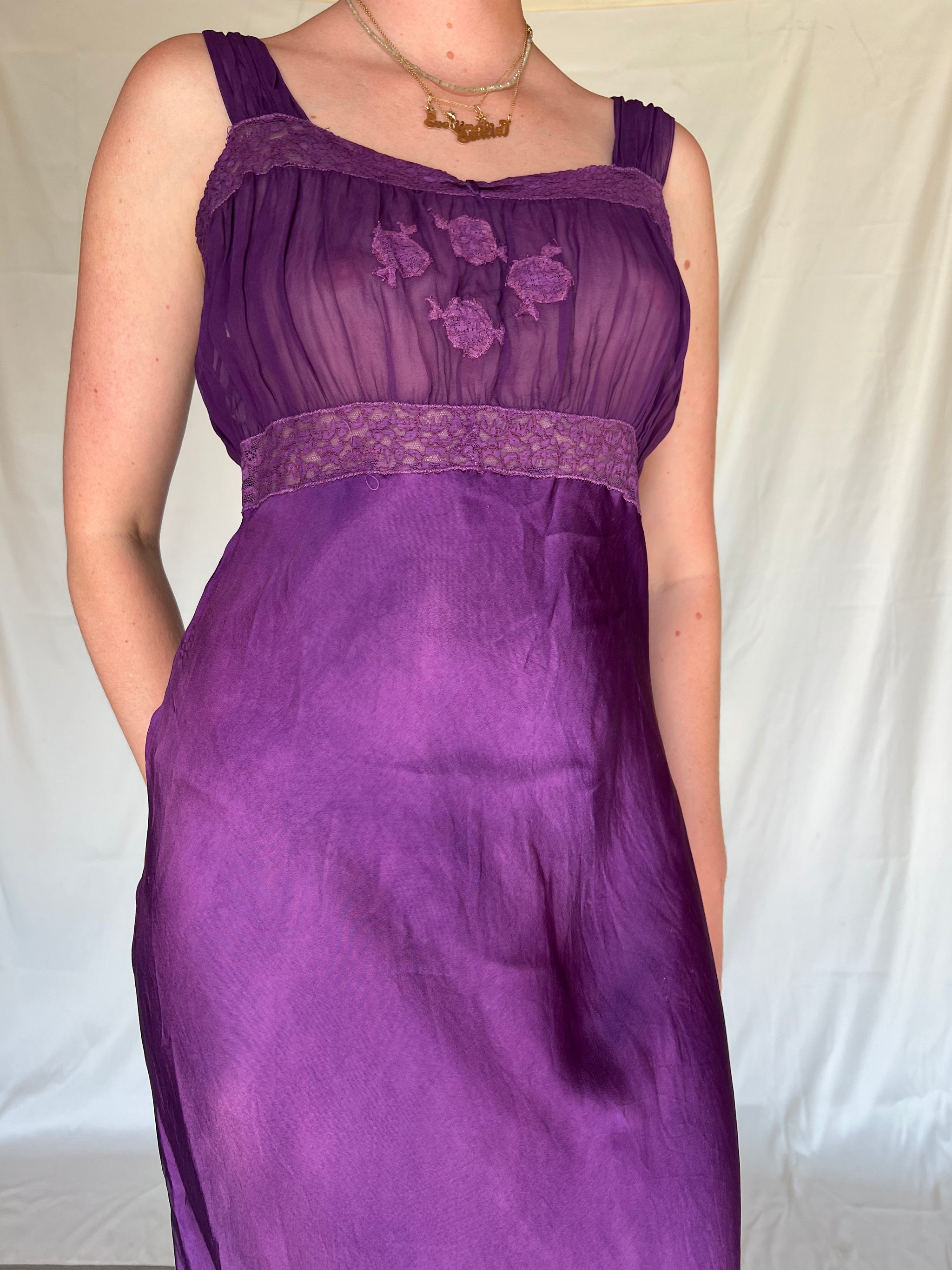 open lace back dress Hand Dyed Deep Purple Silk Slip Dress – Eveliina Vintage