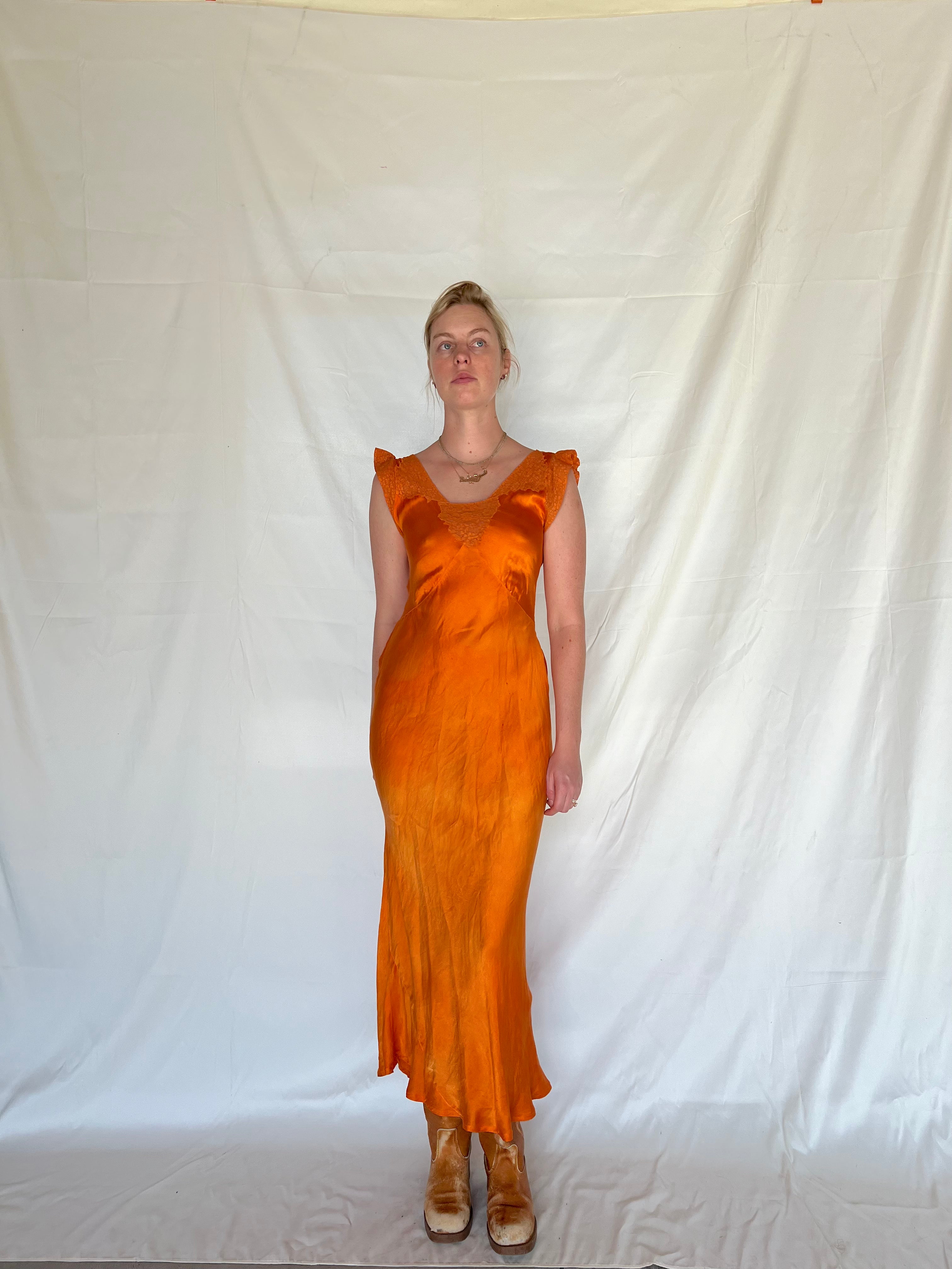 Hand Dyed Fall Orange Silk Slip Eveliina Vintage Hand Dyed Fall Orange Silk Slip Eveliina Vintage